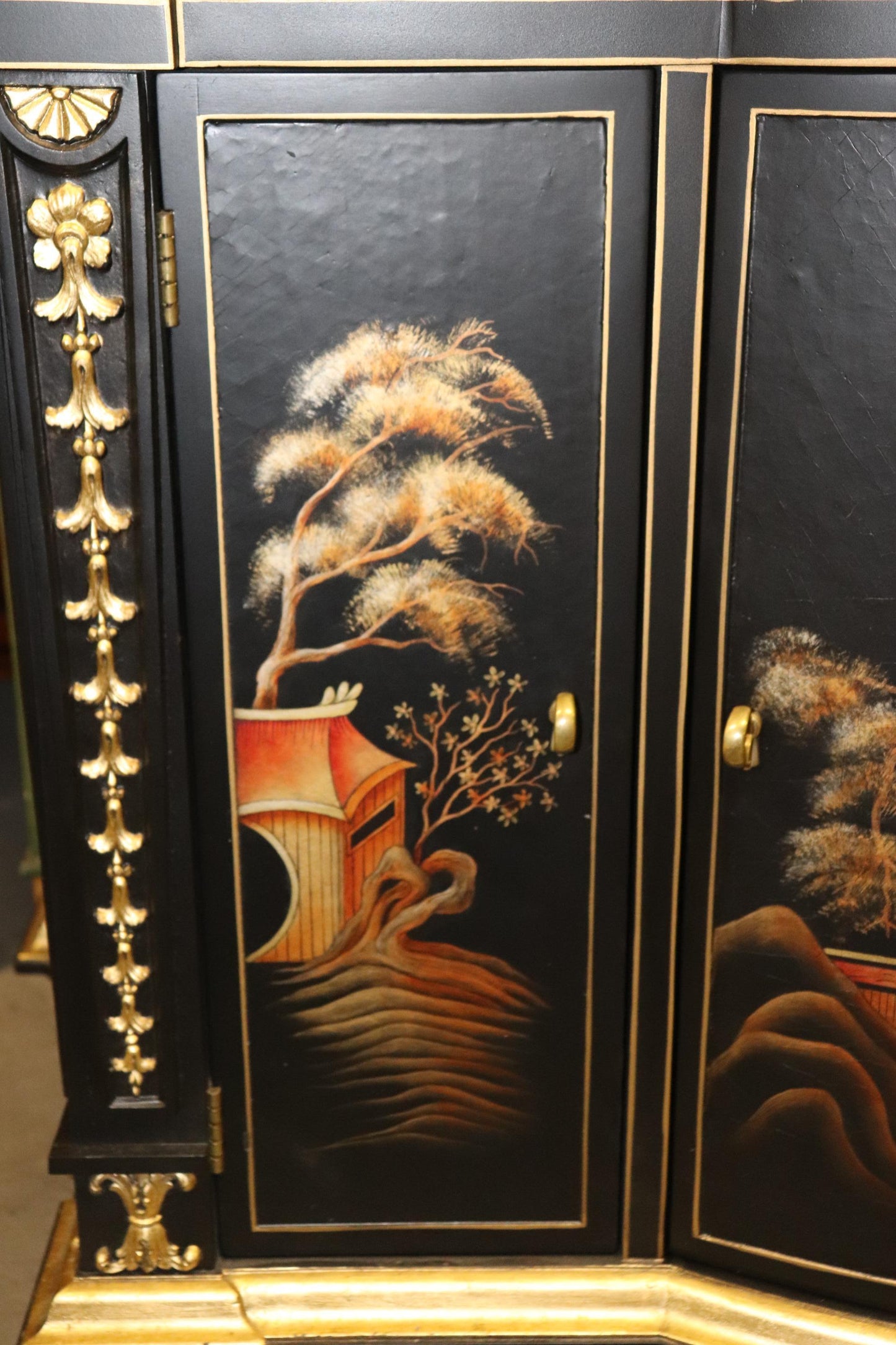 John Widdicomb Chinoiserie Paint Decorated Commode Buffet with Gilded Details