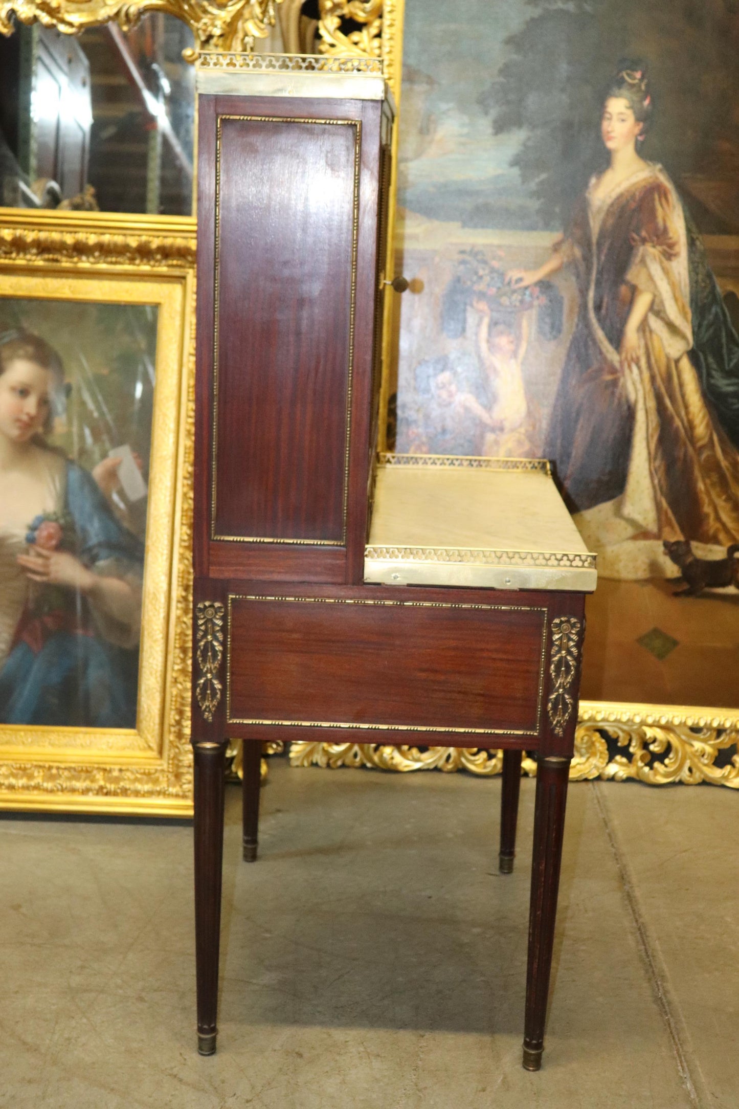 Fine Quality French Mahogany Bronze Mounted Secretary Desk Bookcase Top