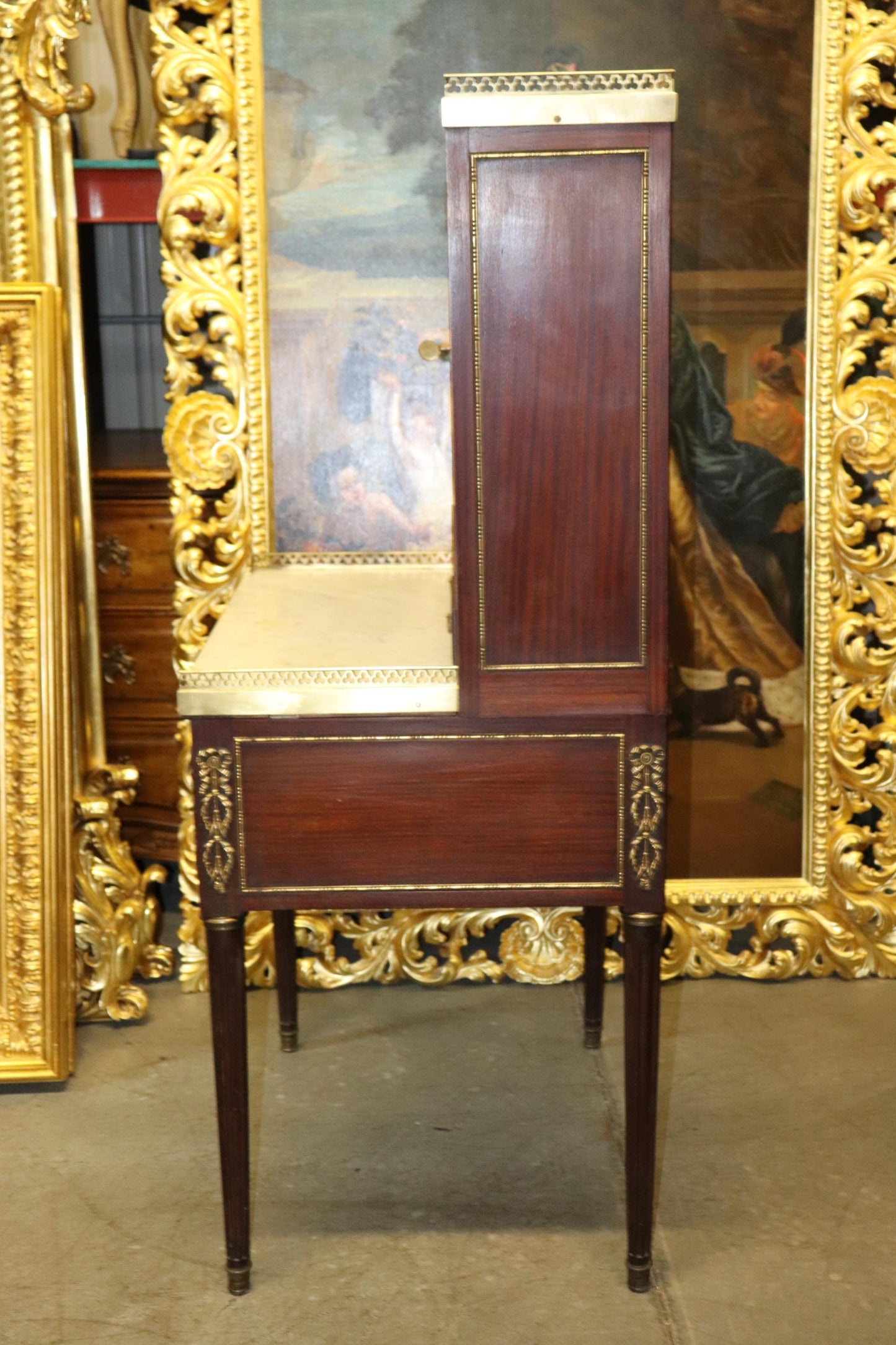 Fine Quality French Mahogany Bronze Mounted Secretary Desk Bookcase Top