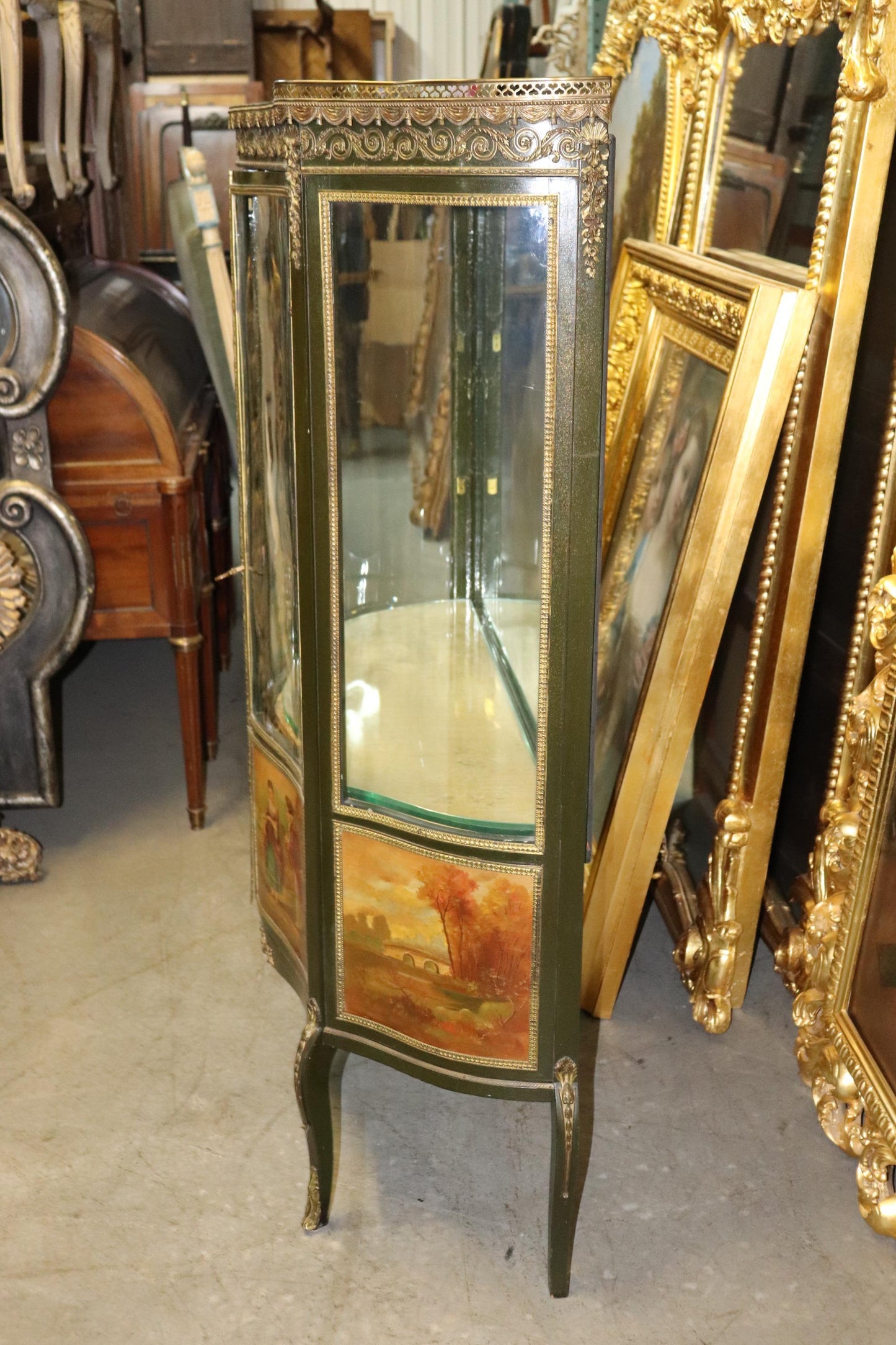 Dark Green Vernis Martin Painted French Bronze Mounted Vitrine, circa 1920