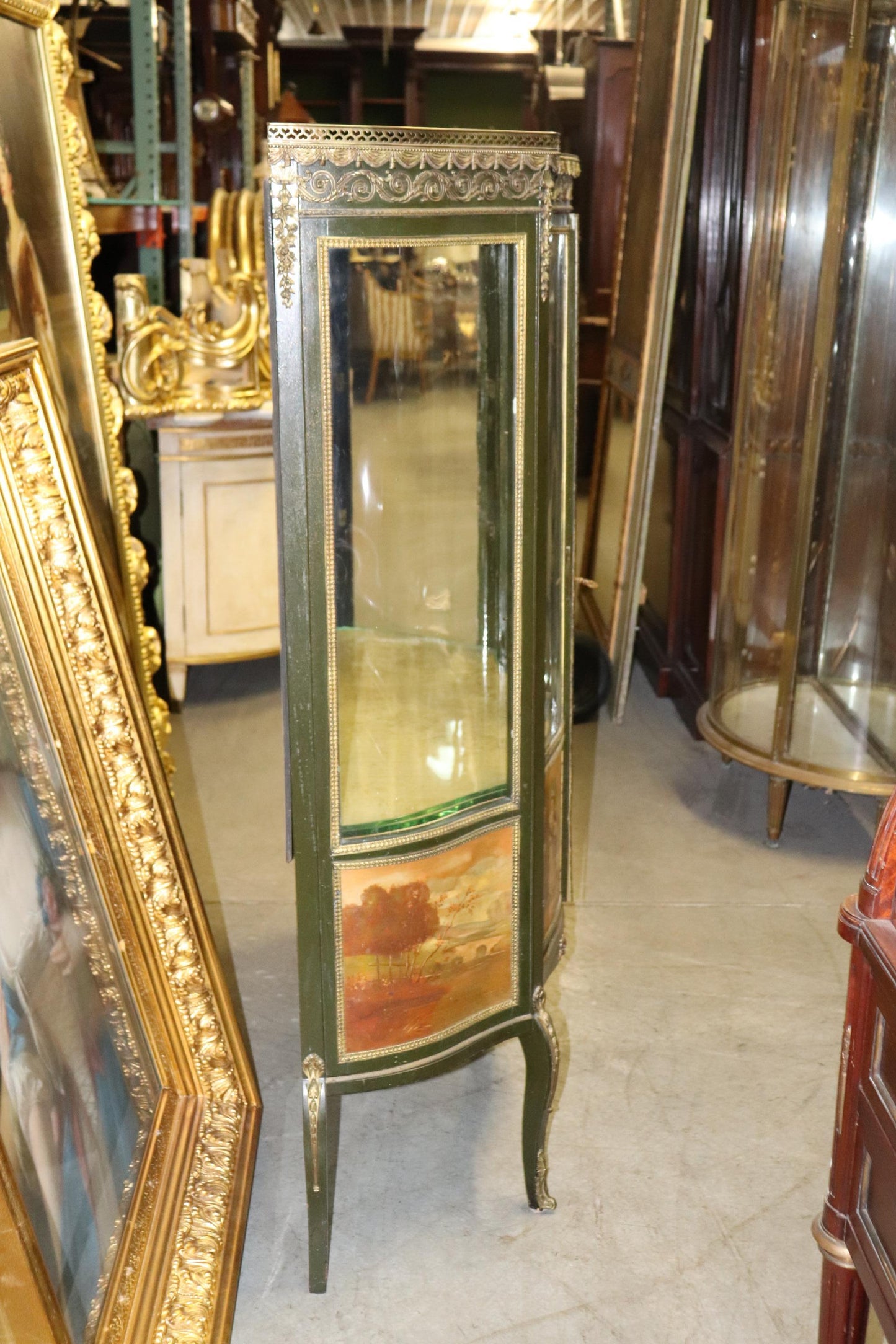 Dark Green Vernis Martin Painted French Bronze Mounted Vitrine, circa 1920