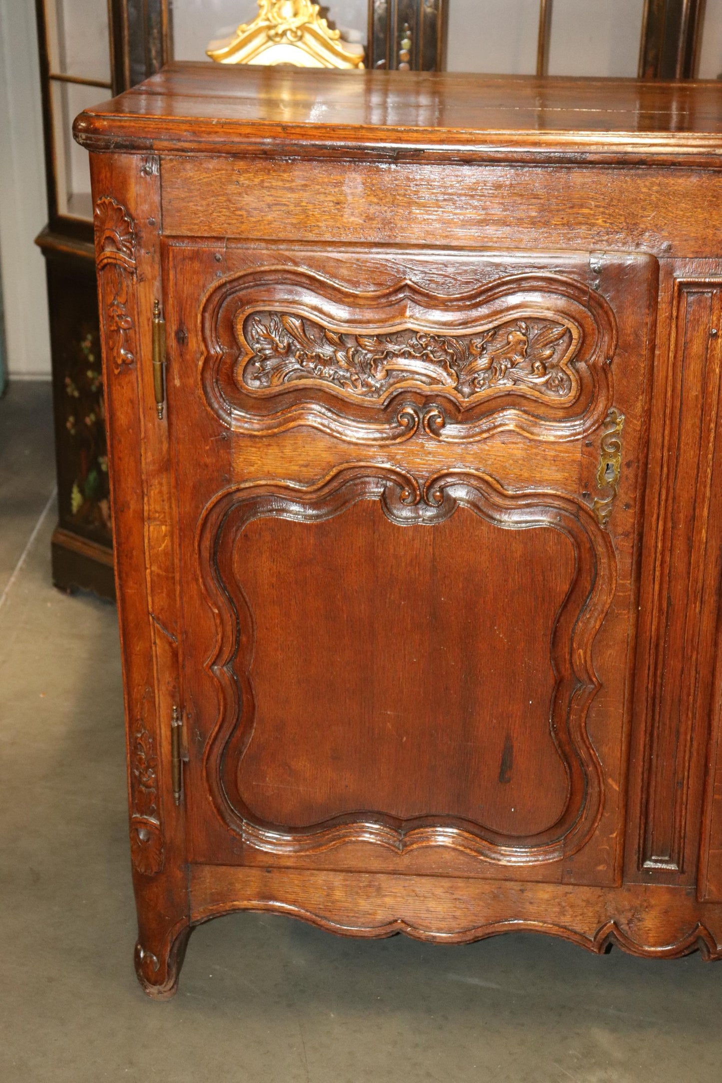 Antique 1770s Era Country French Solid Walnut Carved Sideboard Buffet