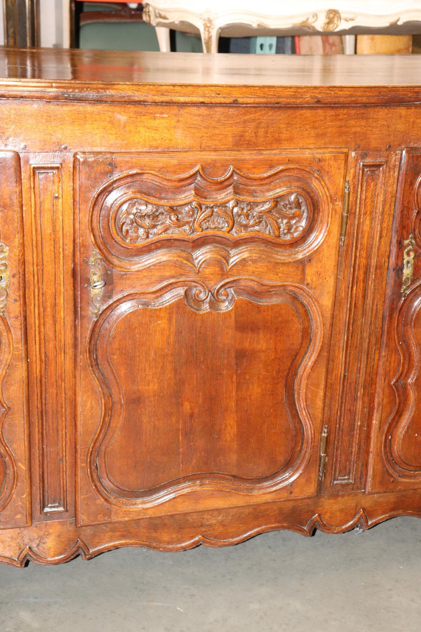 Antique 1770s Era Country French Solid Walnut Carved Sideboard Buffet