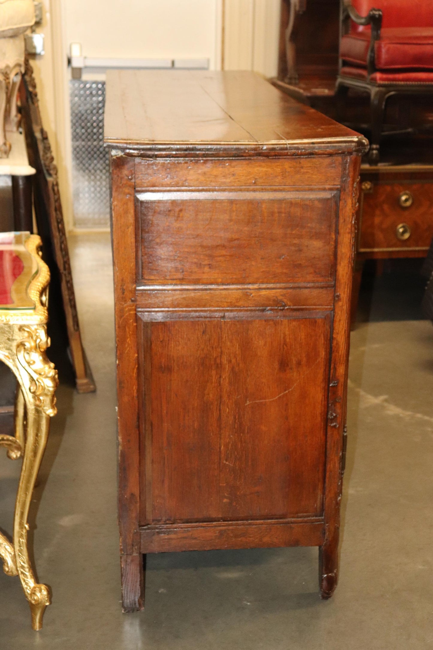 Antique 1770s Era Country French Solid Walnut Carved Sideboard Buffet