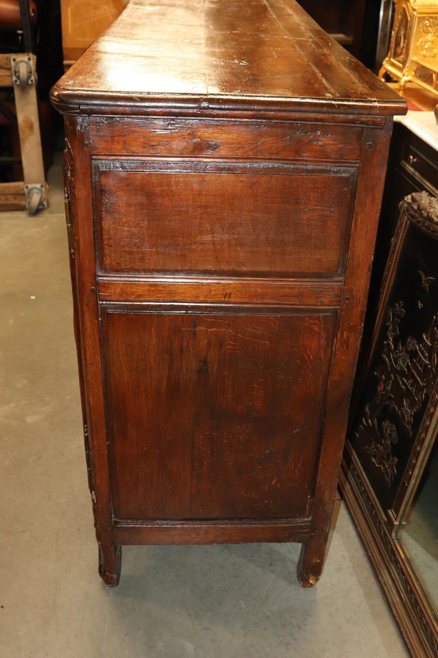 Antique 1770s Era Country French Solid Walnut Carved Sideboard Buffet