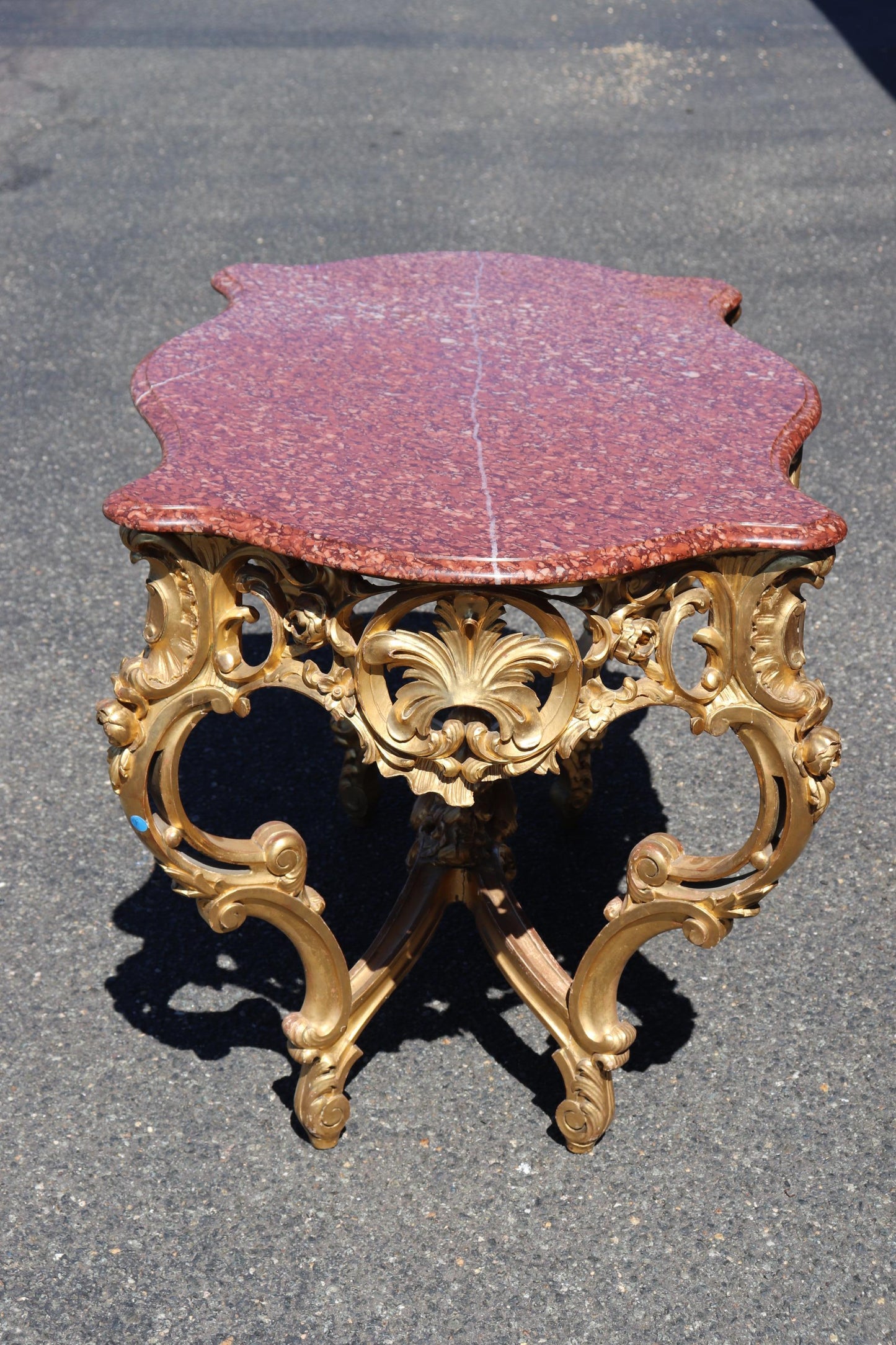 Fine Water-Gilded Rouge Marble Top Louis XV Rococo Center Table Circa 1900