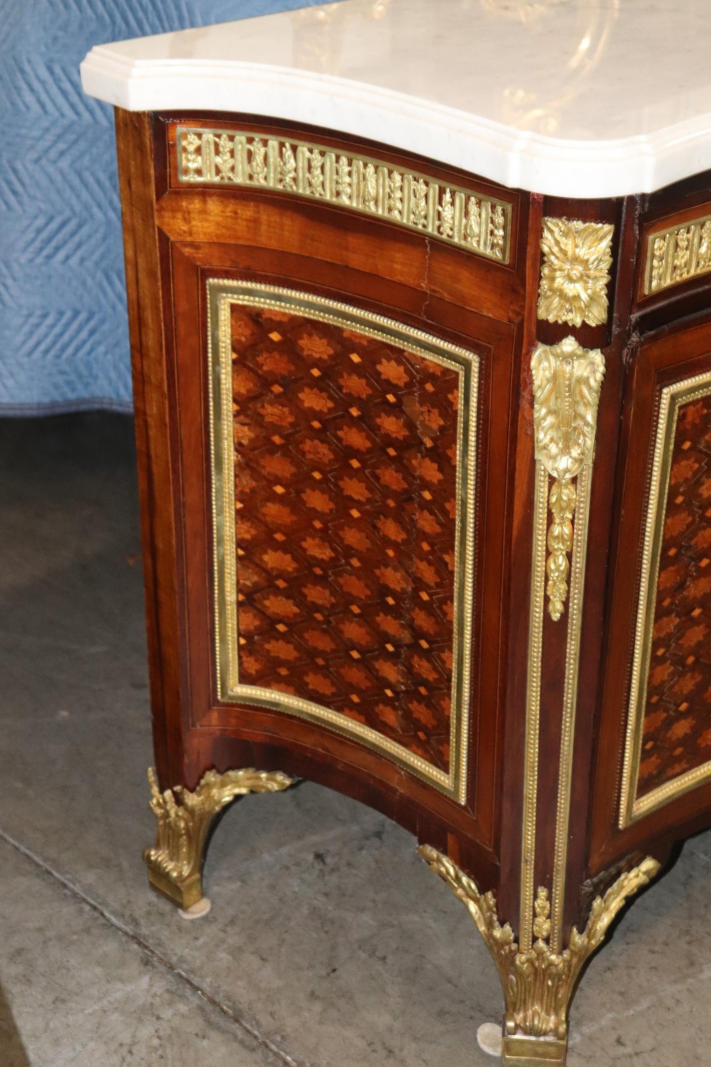 Fine Inlaid Palace Sized French Louis XV Marble Top Commode, circa 1870s