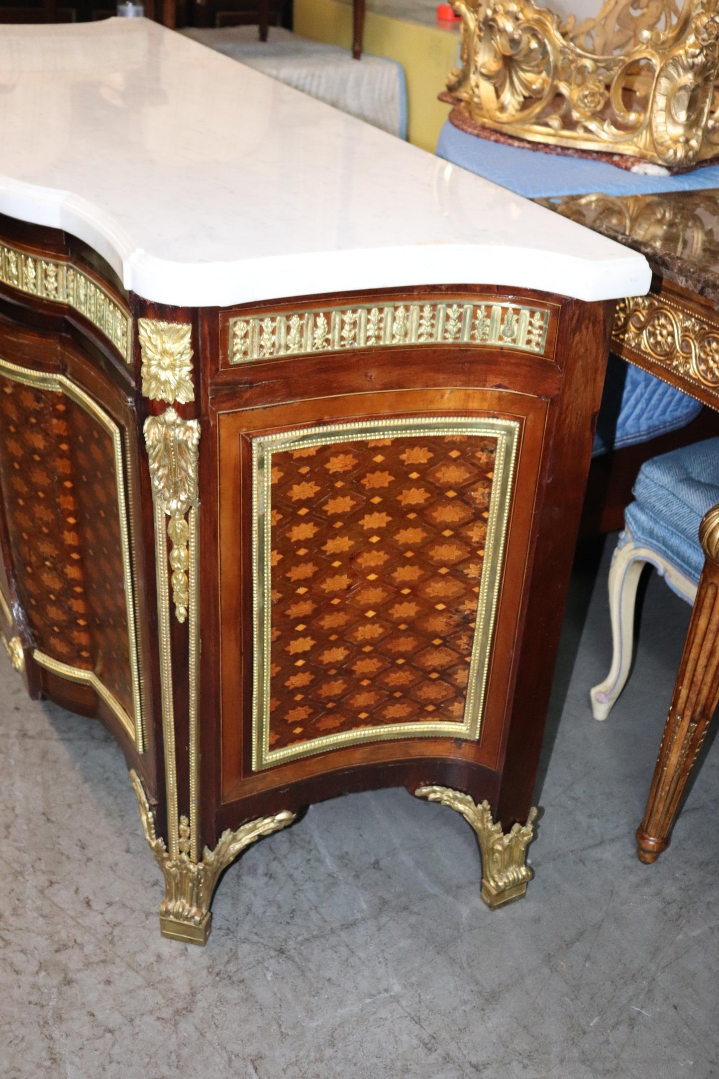 Fine Inlaid Palace Sized French Louis XV Marble Top Commode, circa 1870s