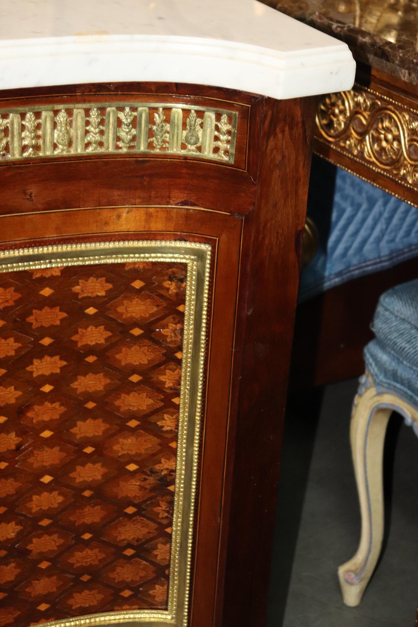 Fine Inlaid Palace Sized French Louis XV Marble Top Commode, circa 1870s