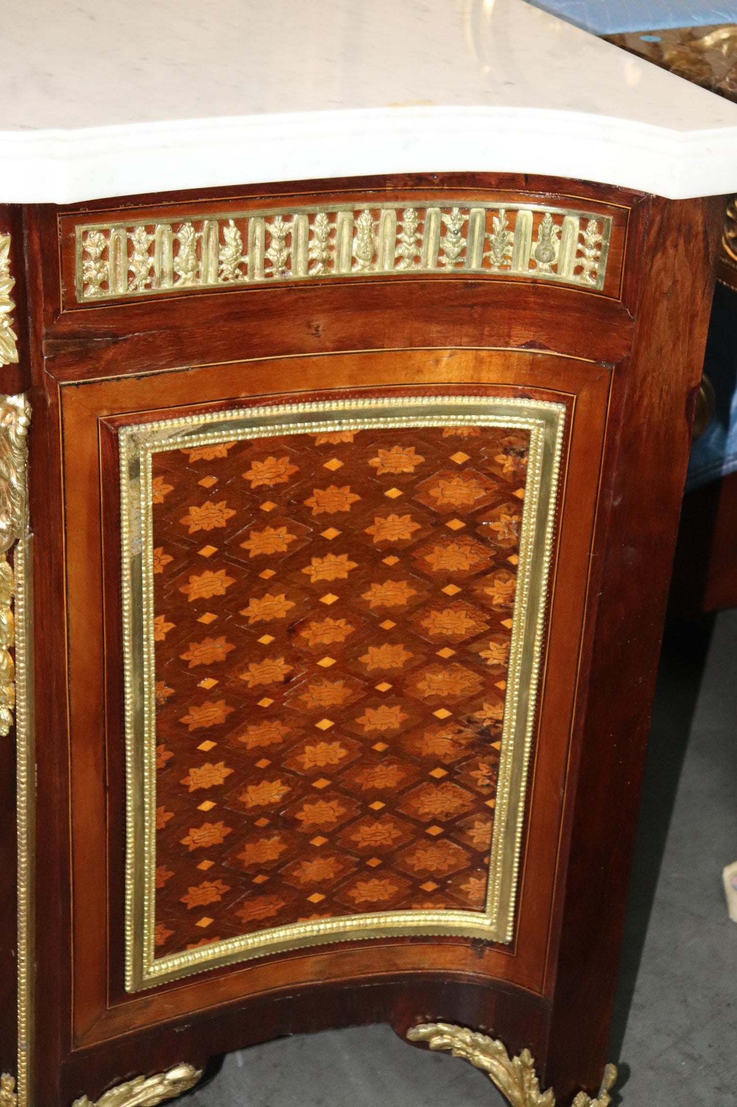 Fine Inlaid Palace Sized French Louis XV Marble Top Commode, circa 1870s