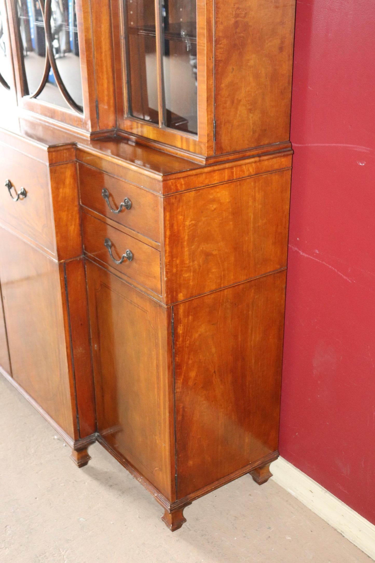 Fine Satinwood Baker Furniture Company Crown Glass Breakfront Bookcase