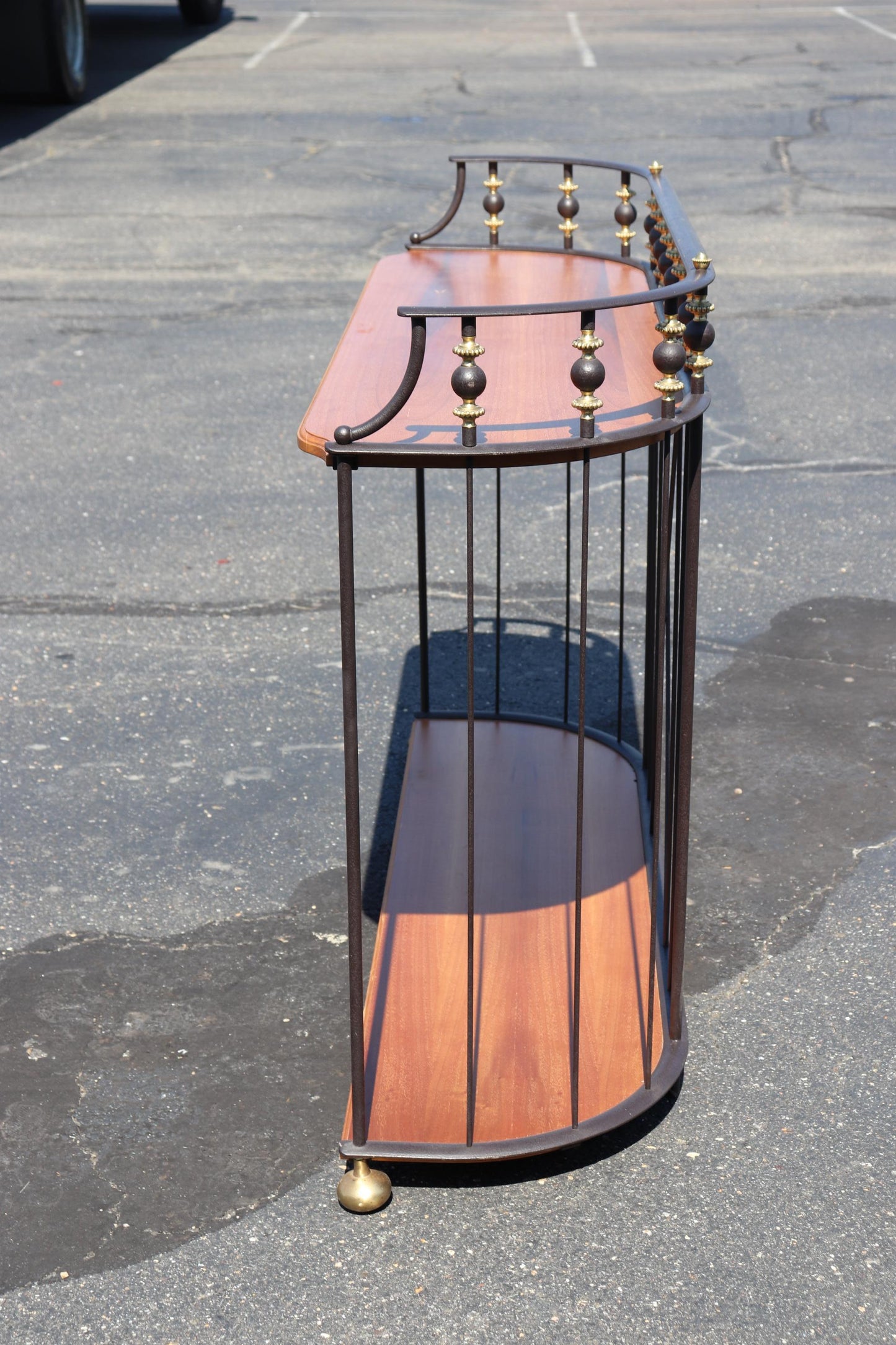 Unique French Directoire Style Ebonized Iron and Brass Walnut Console Table