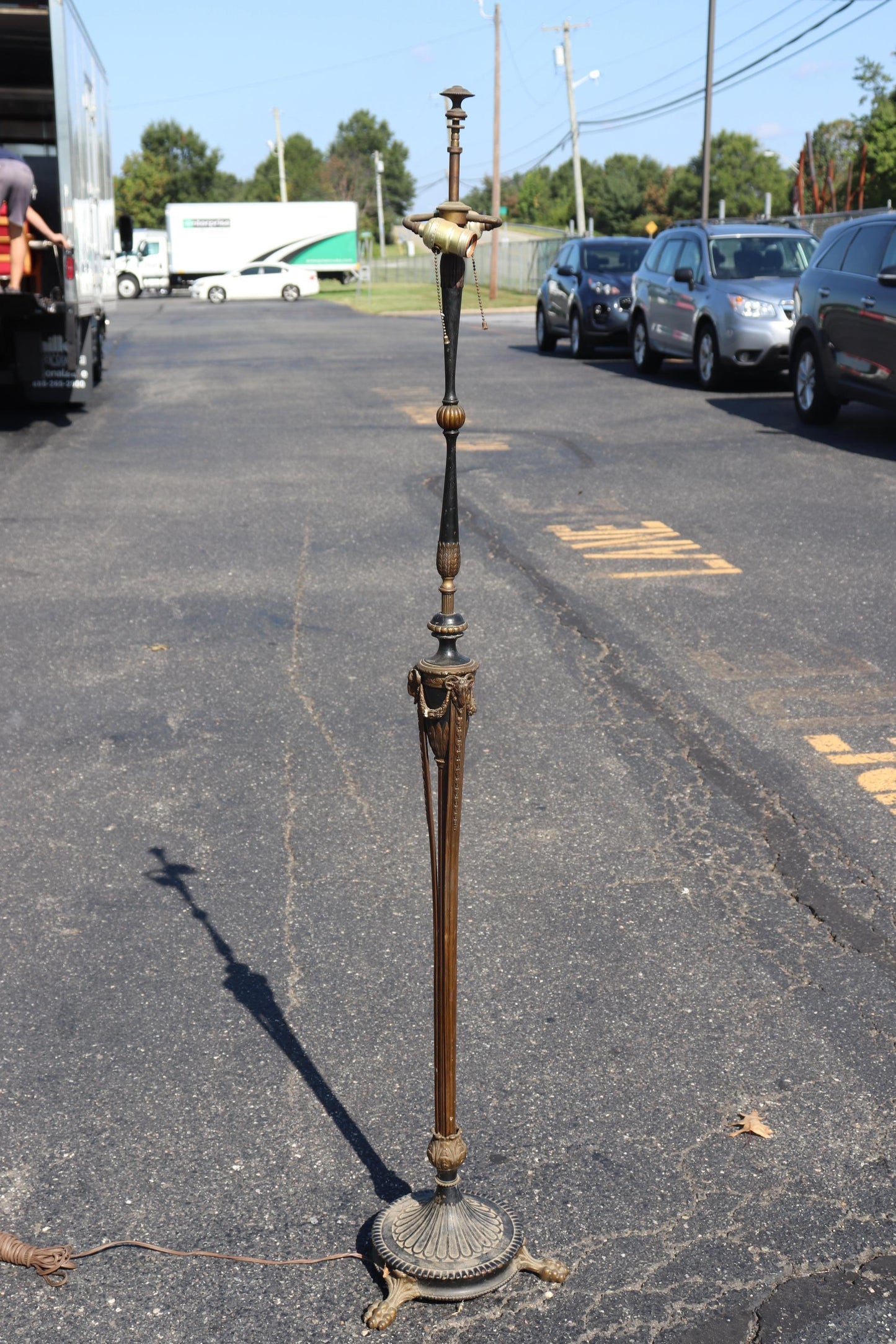 E.F. Caldwell Attributed Bronze and Steel Rams Head French Regency Floor Lamp