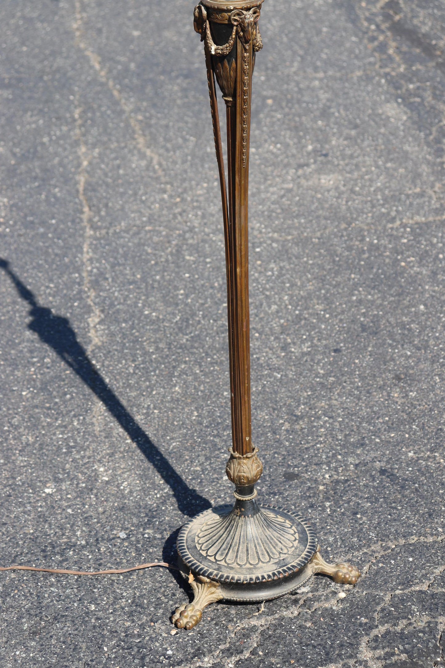 E.F. Caldwell Attributed Bronze and Steel Rams Head French Regency Floor Lamp