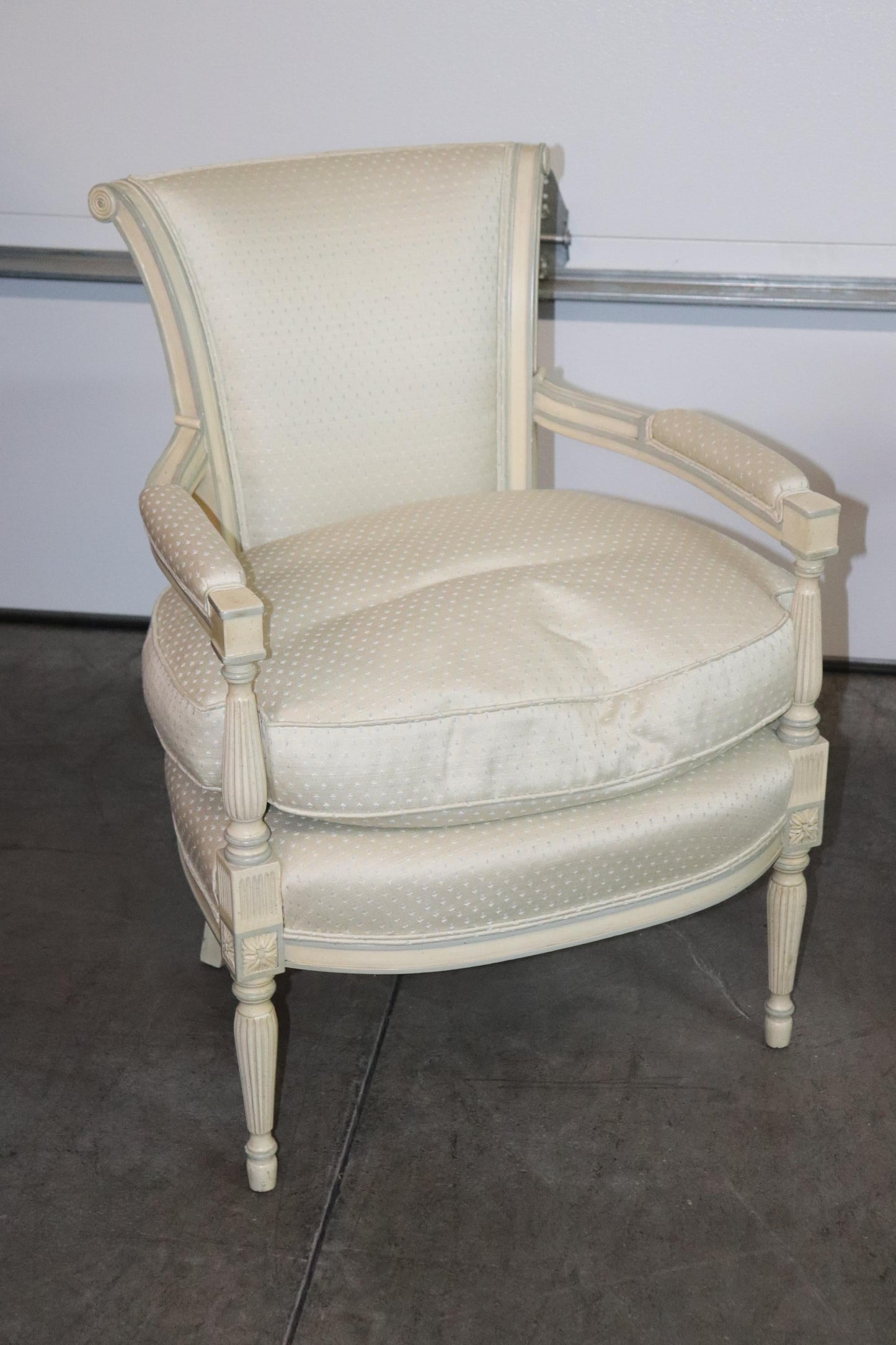 Soft Blue and White Painted French Directoire Style Medium Size Armchairs