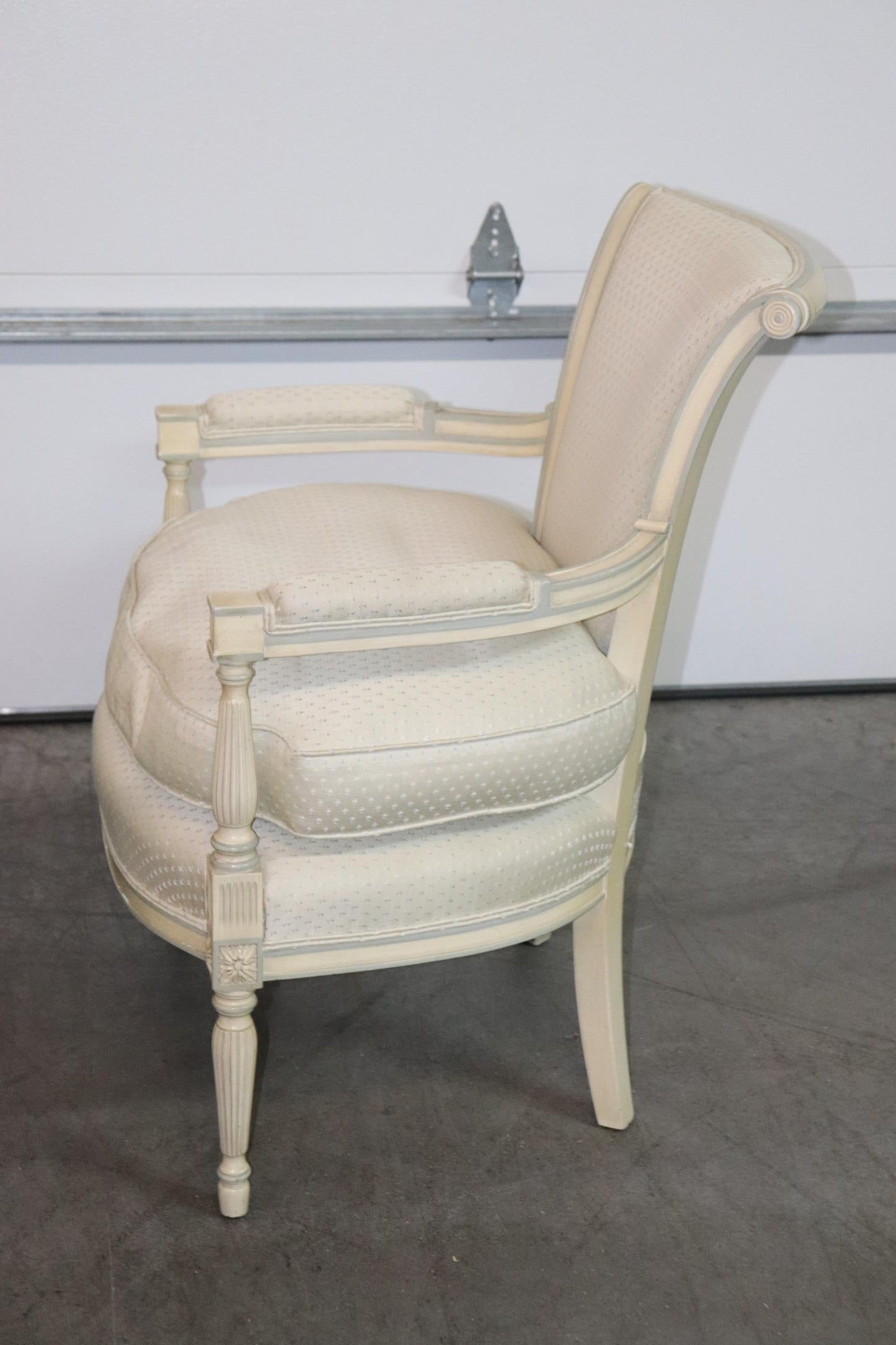 Soft Blue and White Painted French Directoire Style Medium Size Armchairs