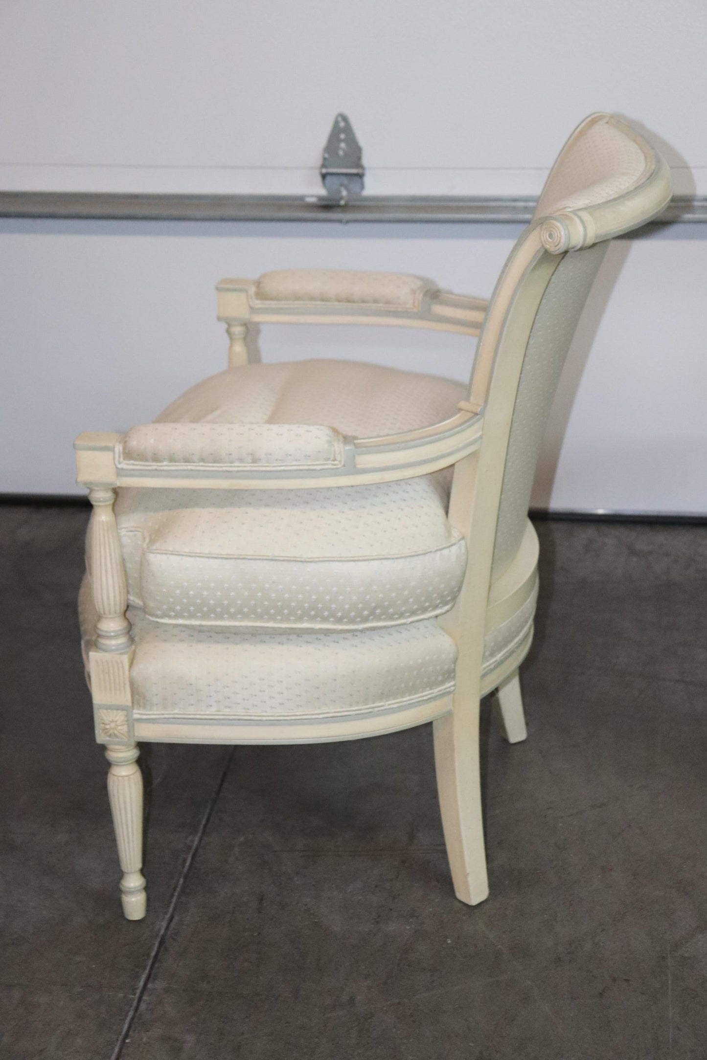 Soft Blue and White Painted French Directoire Style Medium Size Armchairs