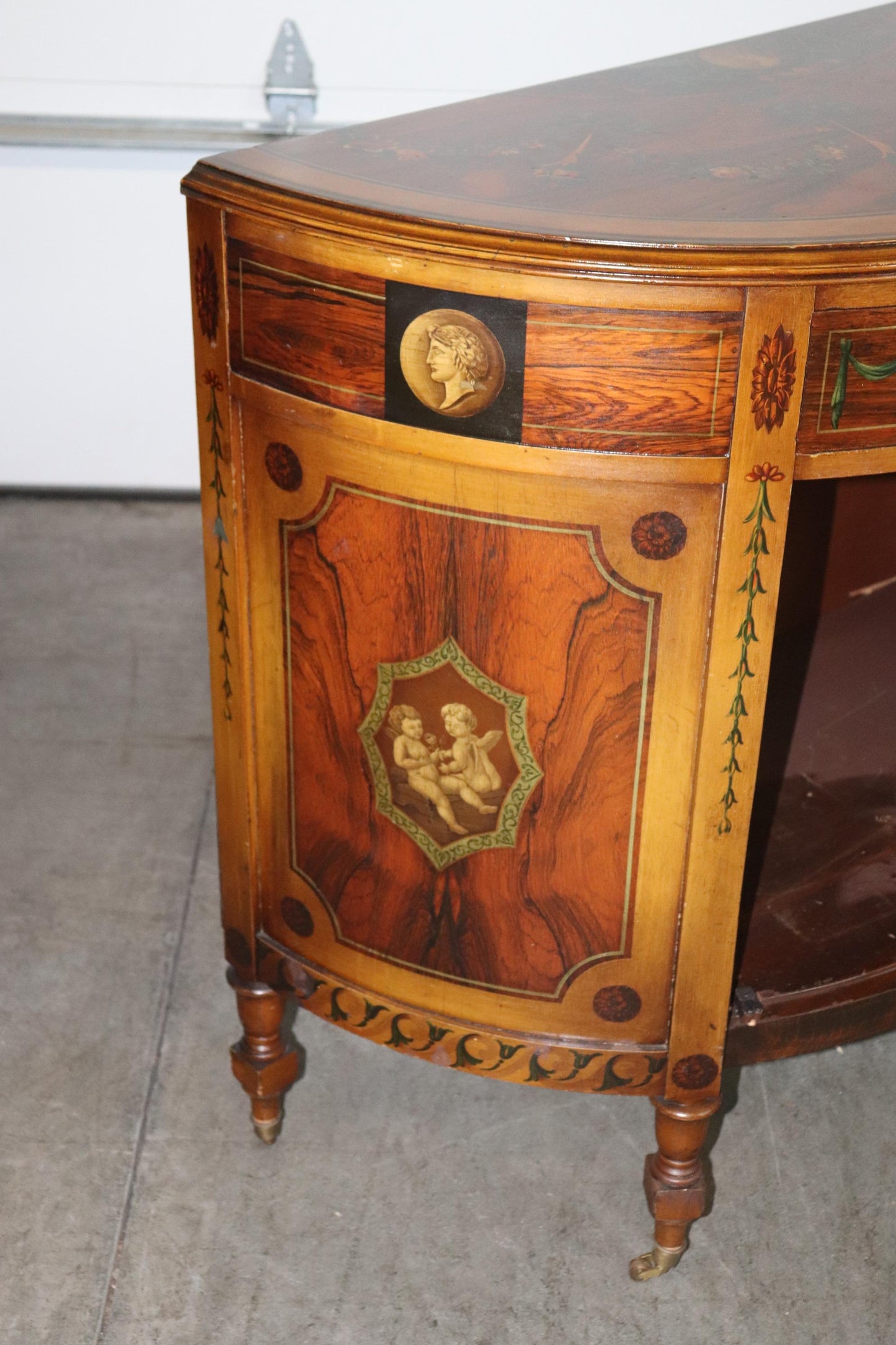 Adams Paint Decorated Walnut 1920s English Buffet Sideboard