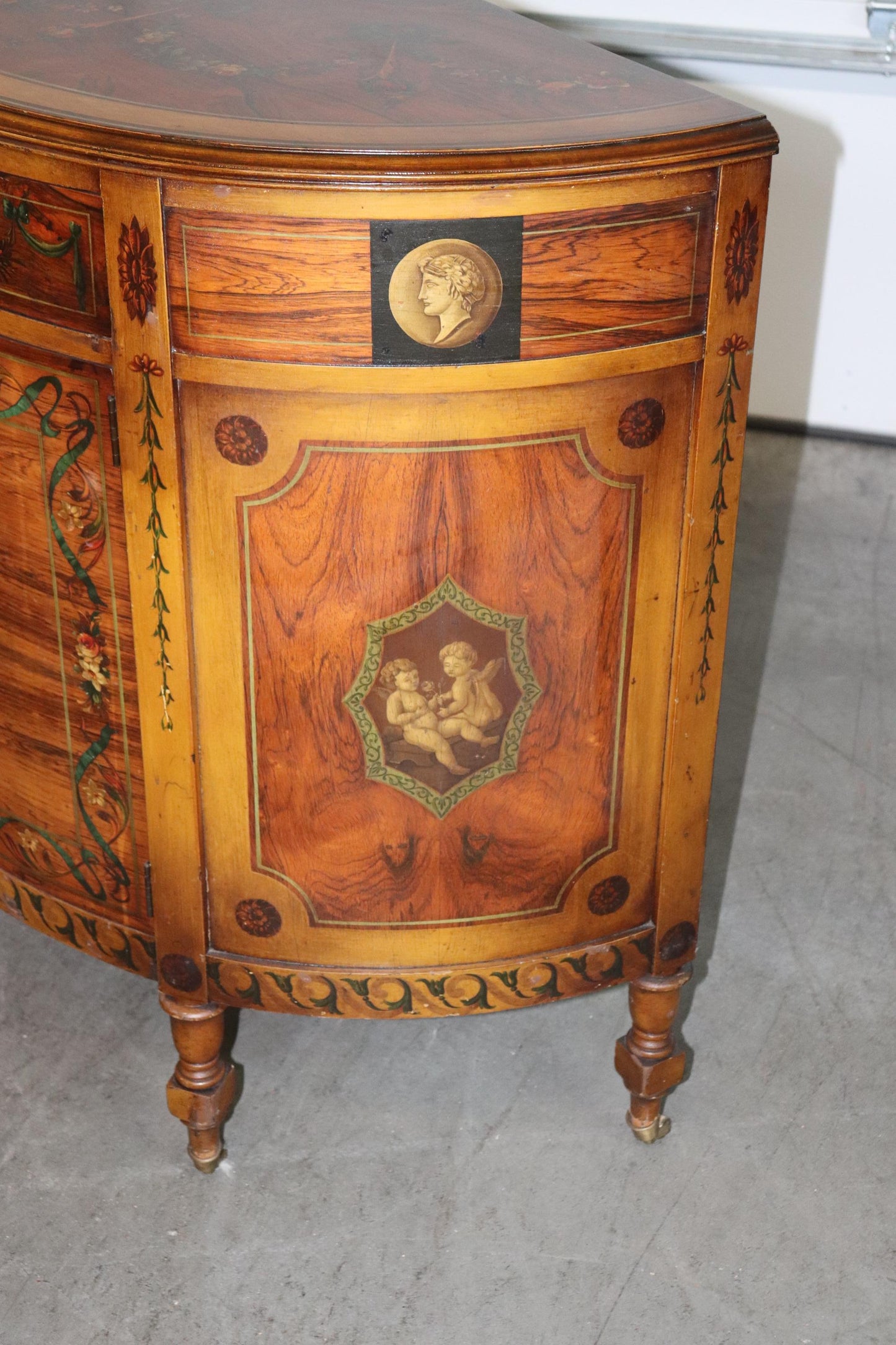 Adams Paint Decorated Walnut 1920s English Buffet Sideboard