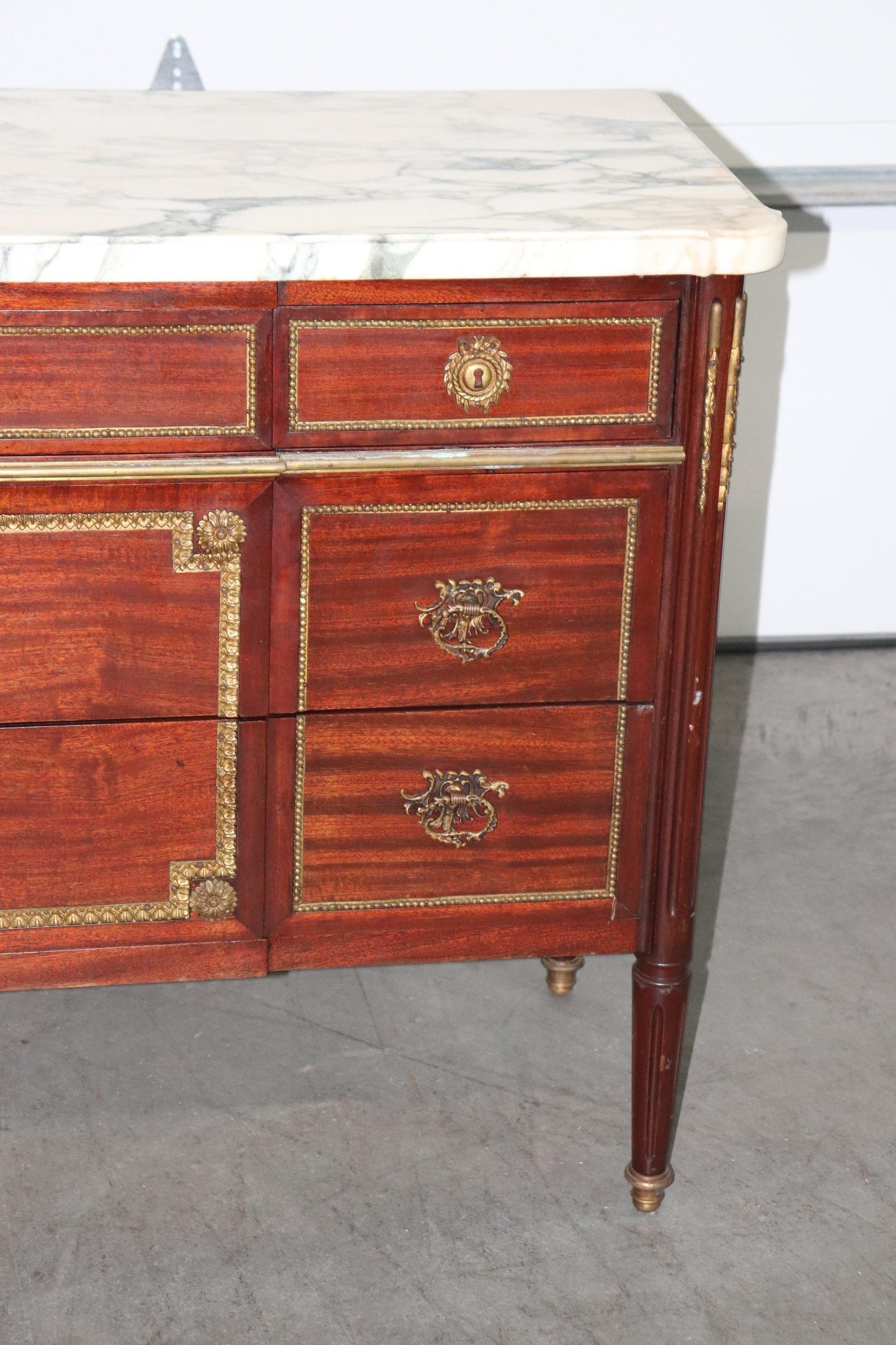 Signed Maison Jansen Directoire Bronze Mounted 3 Drawer Mahogany Commode