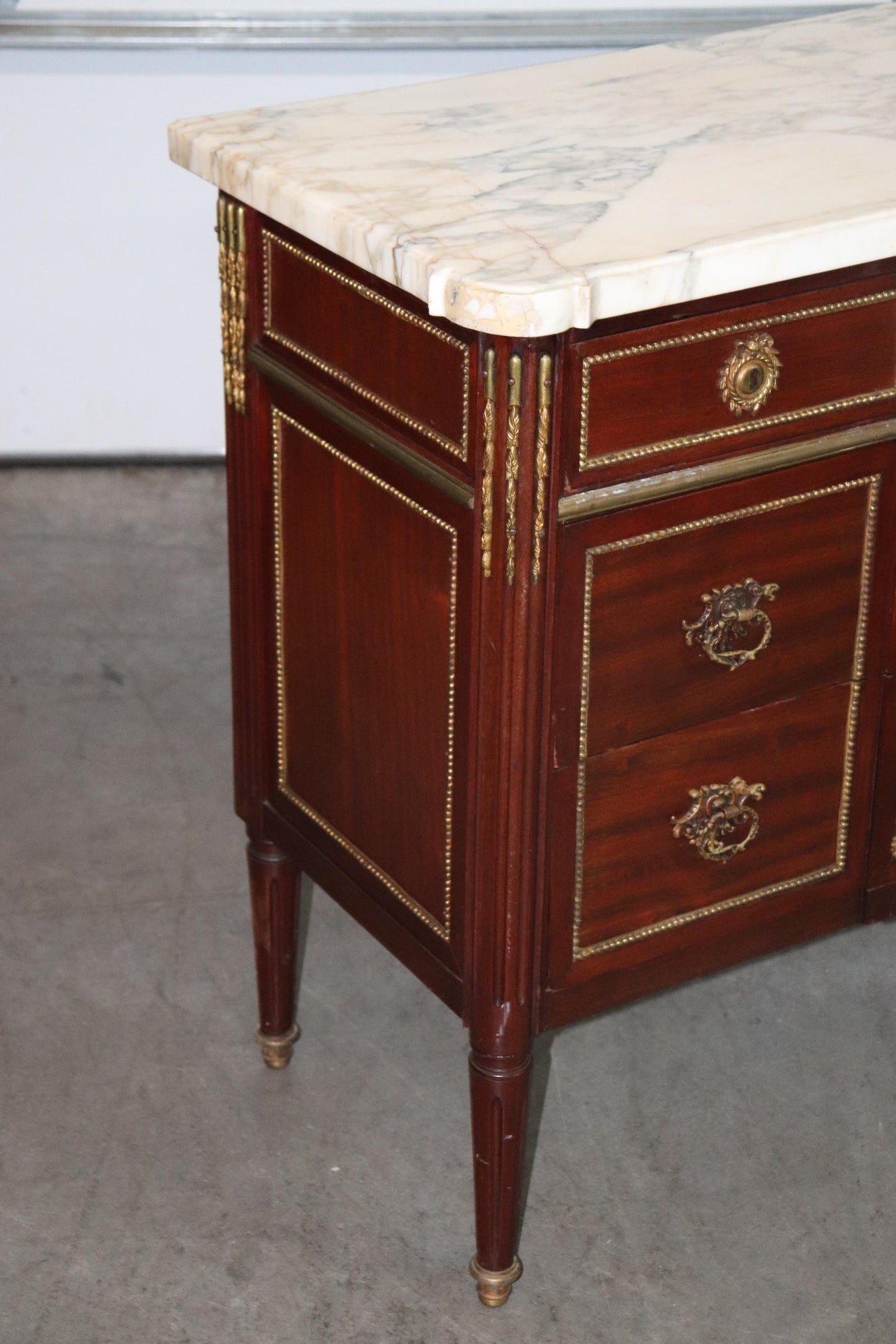 Signed Maison Jansen Directoire Bronze Mounted 3 Drawer Mahogany Commode