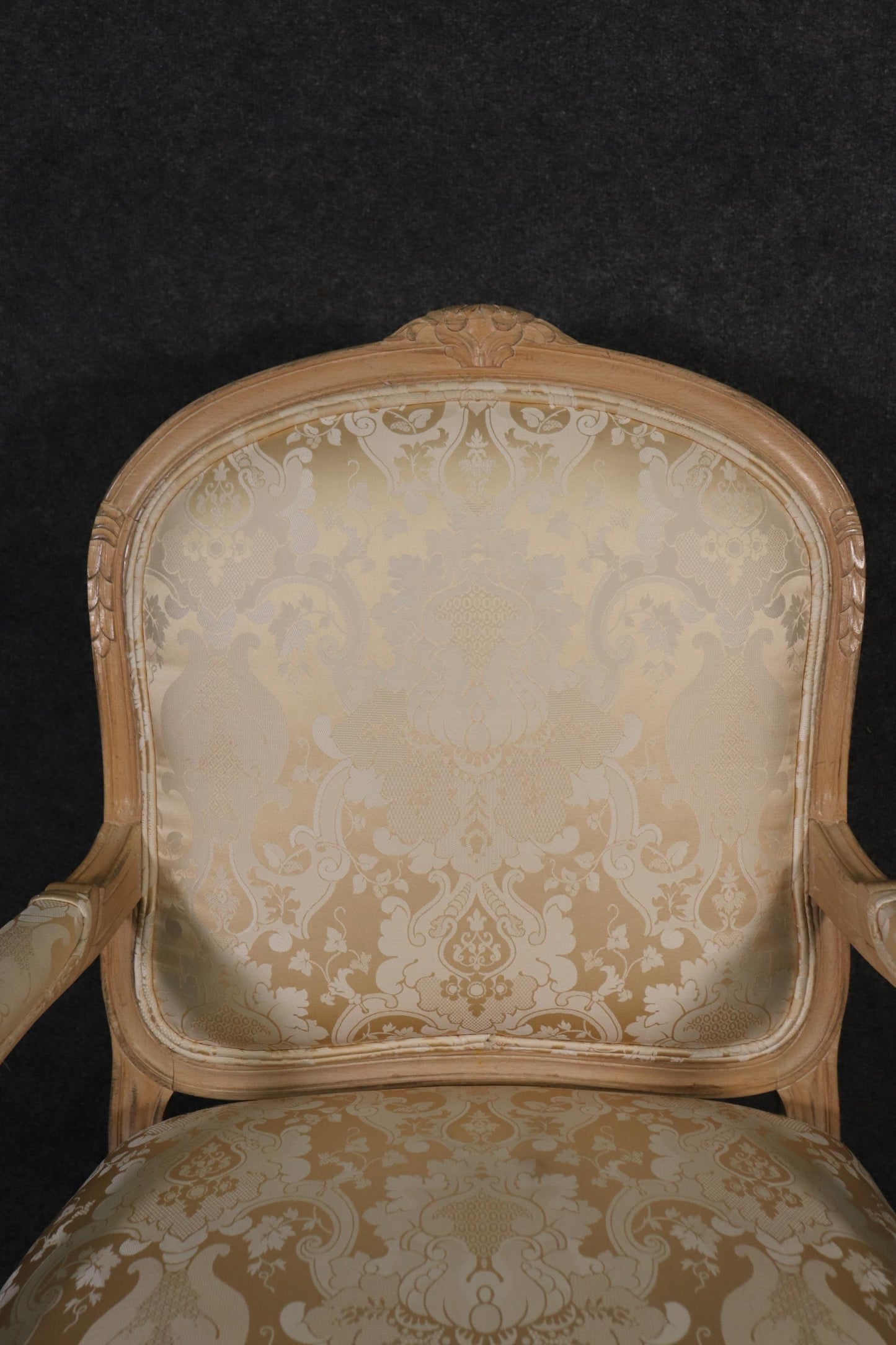 Pair of Fine Quality Carved Limed Beechwood French Louis XV Armchairs Curca 1940