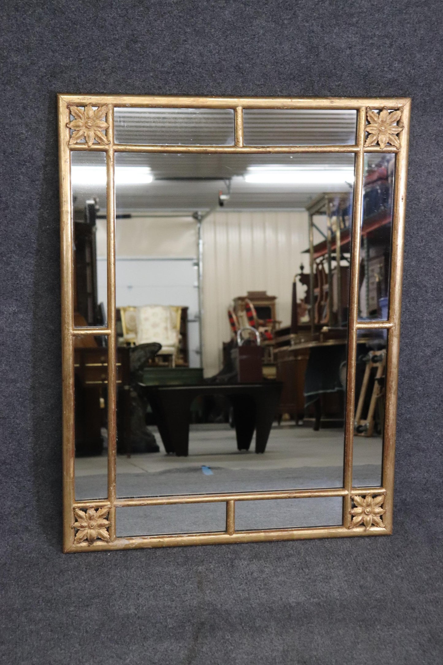 Simple and Elegant Gilded Carved Wood French Directoire Wall Mirror, Circa 1940