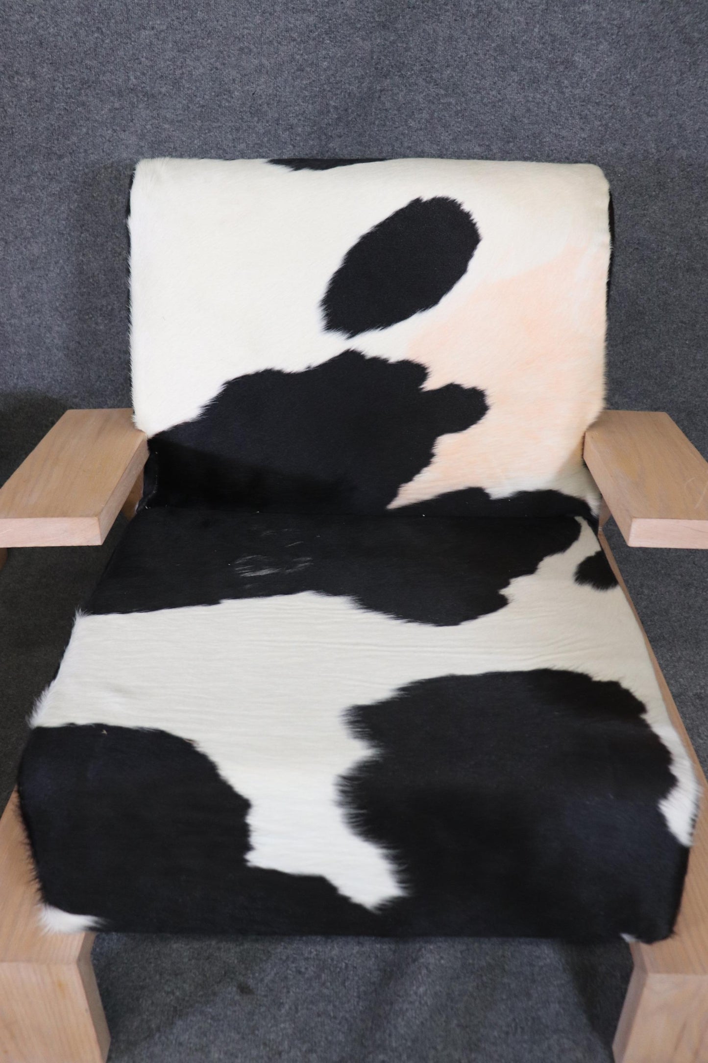 Pair of Mid-Century Modern Cerused Oak Elephant Chairs in Cowhide