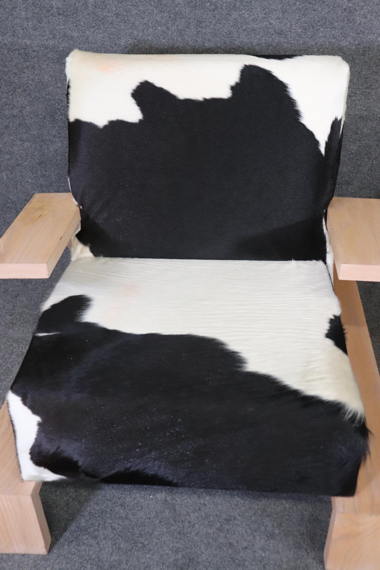 Pair of Mid-Century Modern Cerused Oak Elephant Chairs in Cowhide