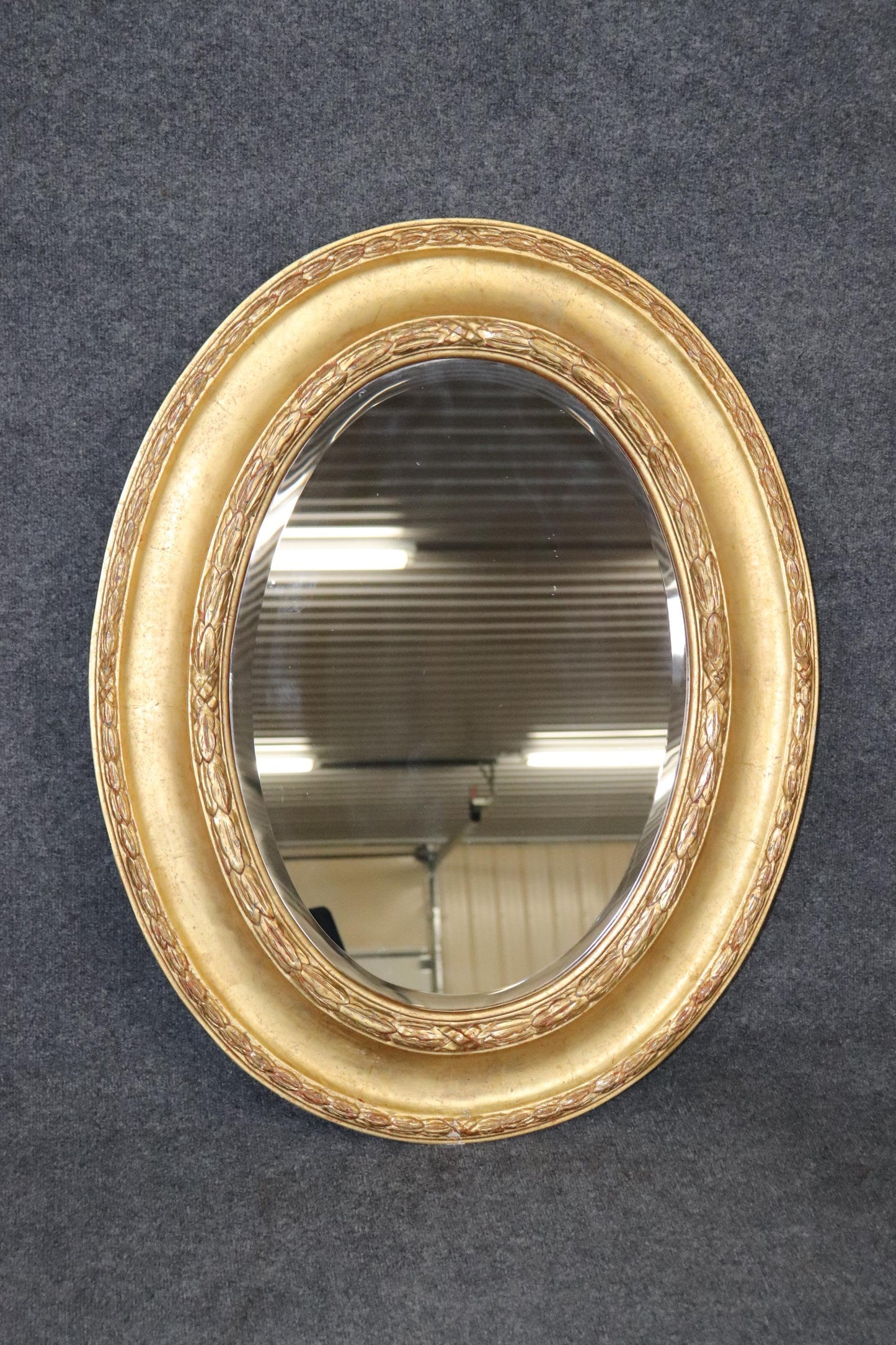 Fine Quality Oval Genuine Gold Leaf French Louis XVI Beveled Oval Mirror