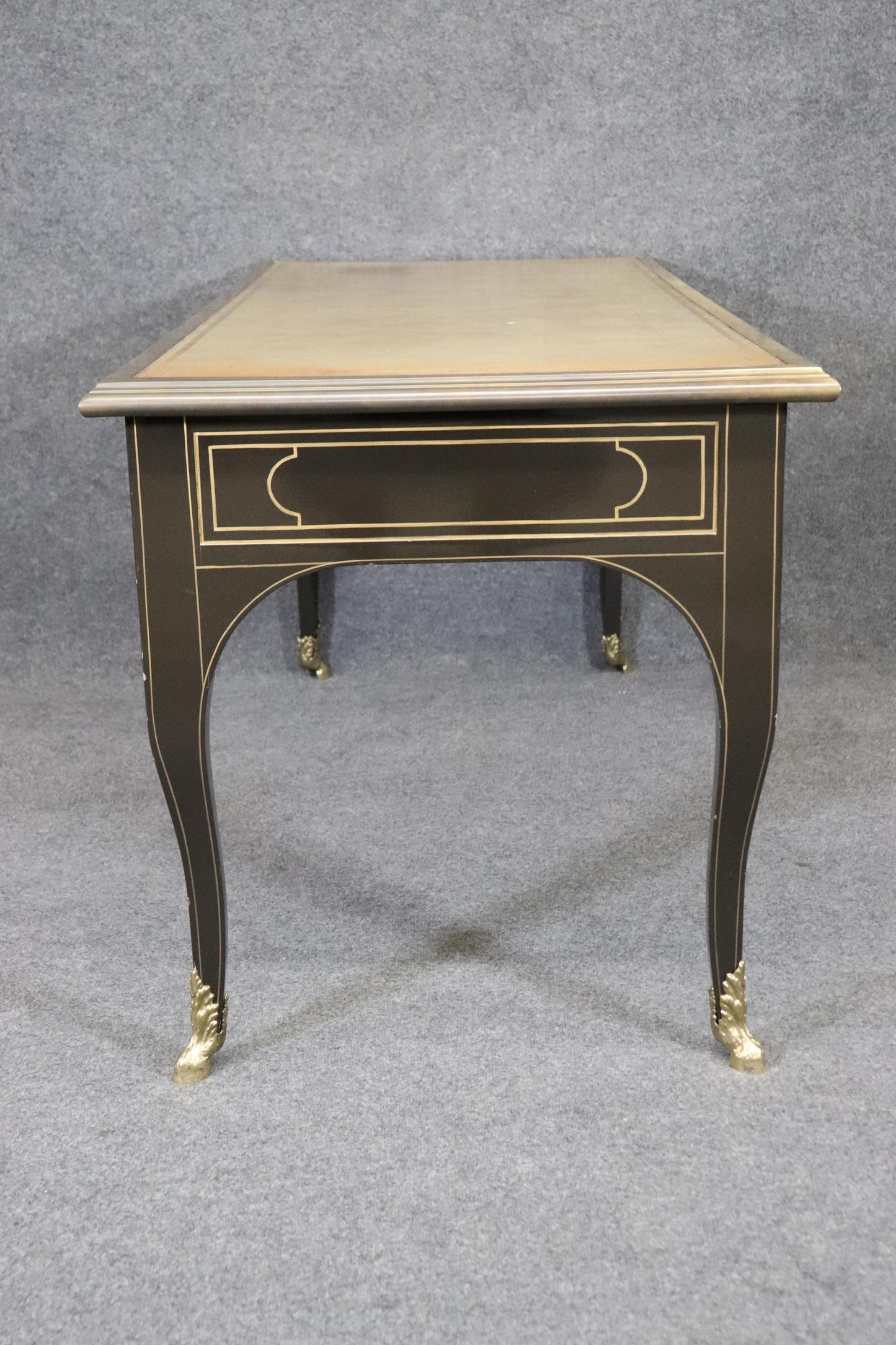 Baker Collector's Edition Brass Bound Leather Top Louis XV Bureau Plat