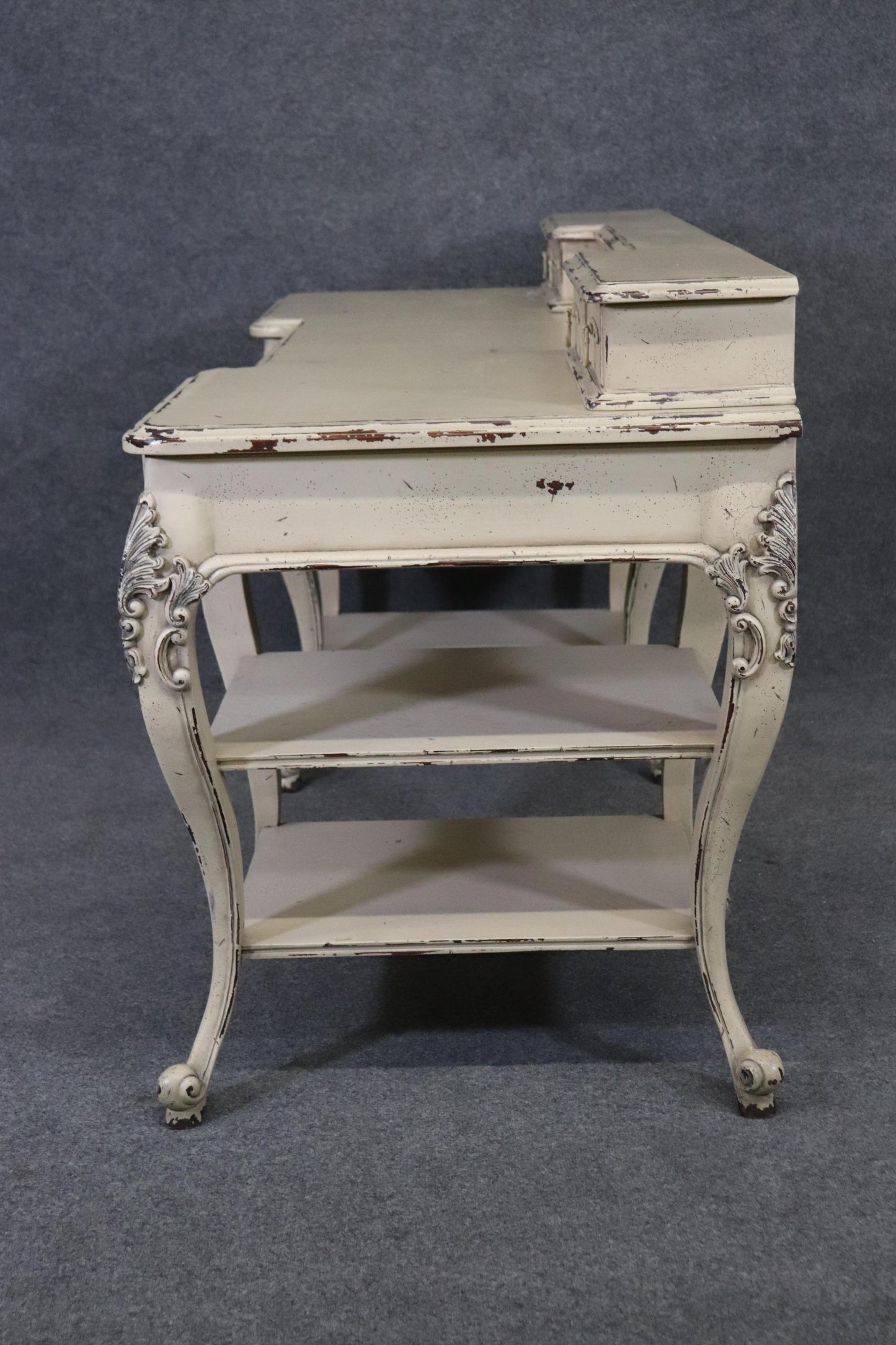 French Louis XV Style Distressed Painted Desk Writing Table