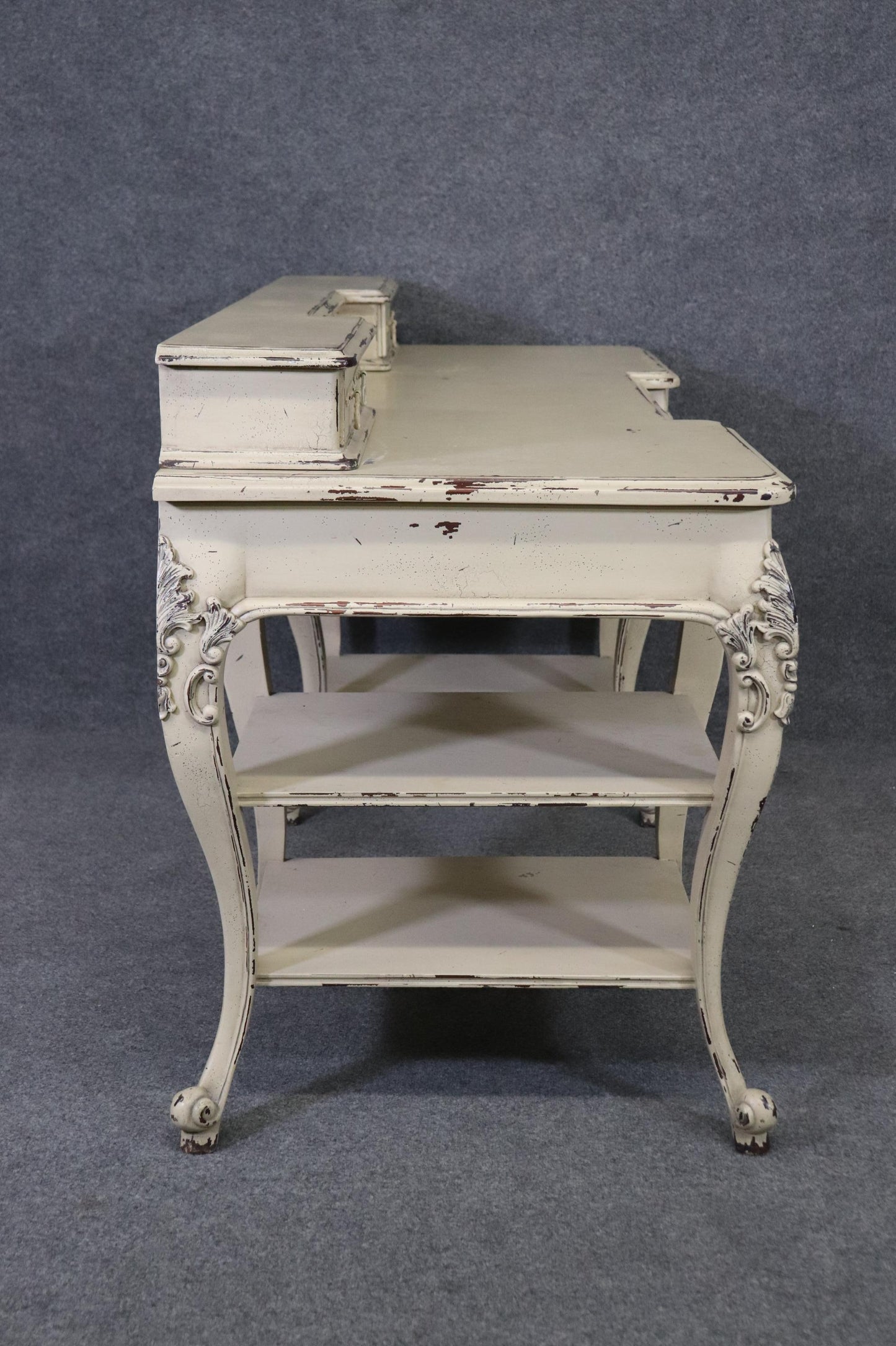 French Louis XV Style Distressed Painted Desk Writing Table