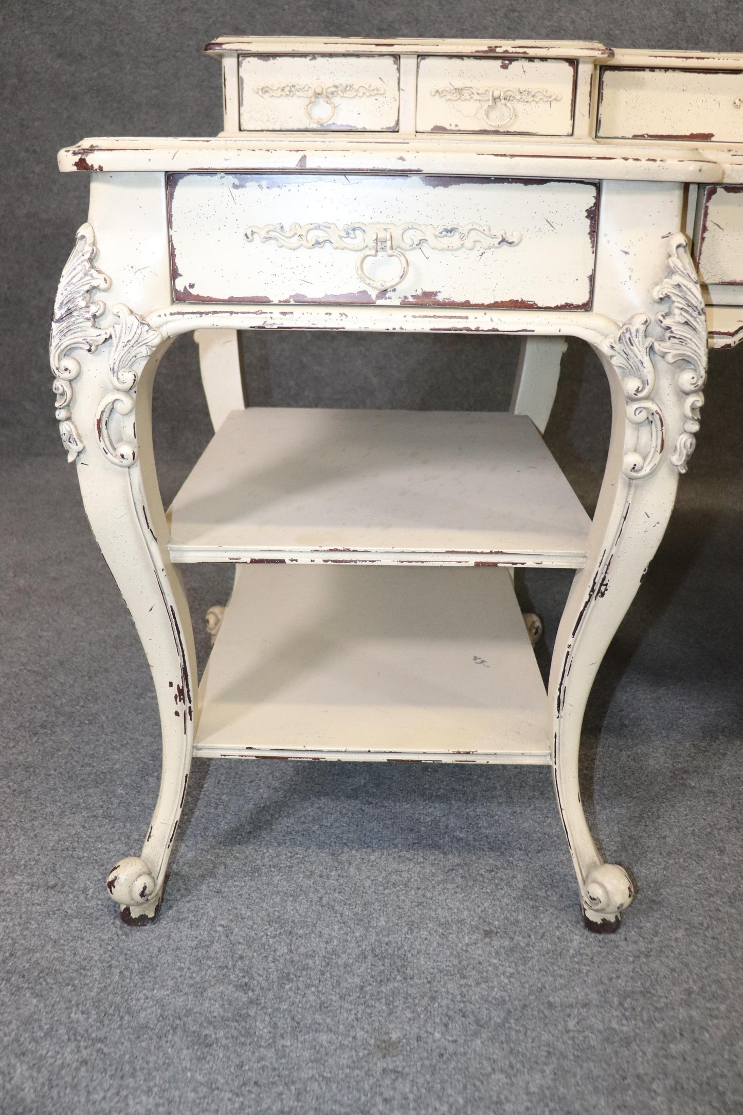 French Louis XV Style Distressed Painted Desk Writing Table