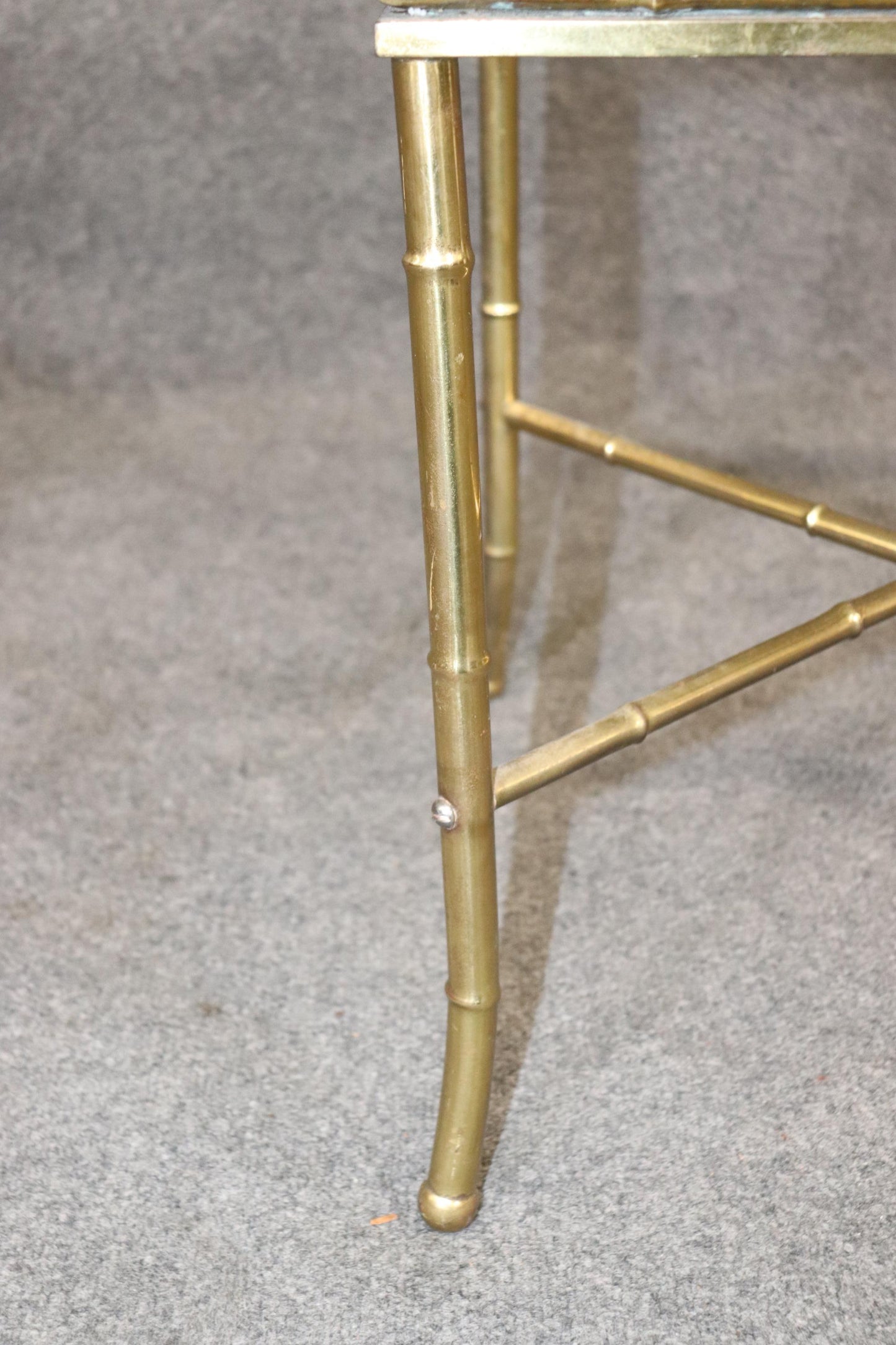 Pair of Faux Bamboo Brass Bagues Style Glass Top End Tables Circa 1970