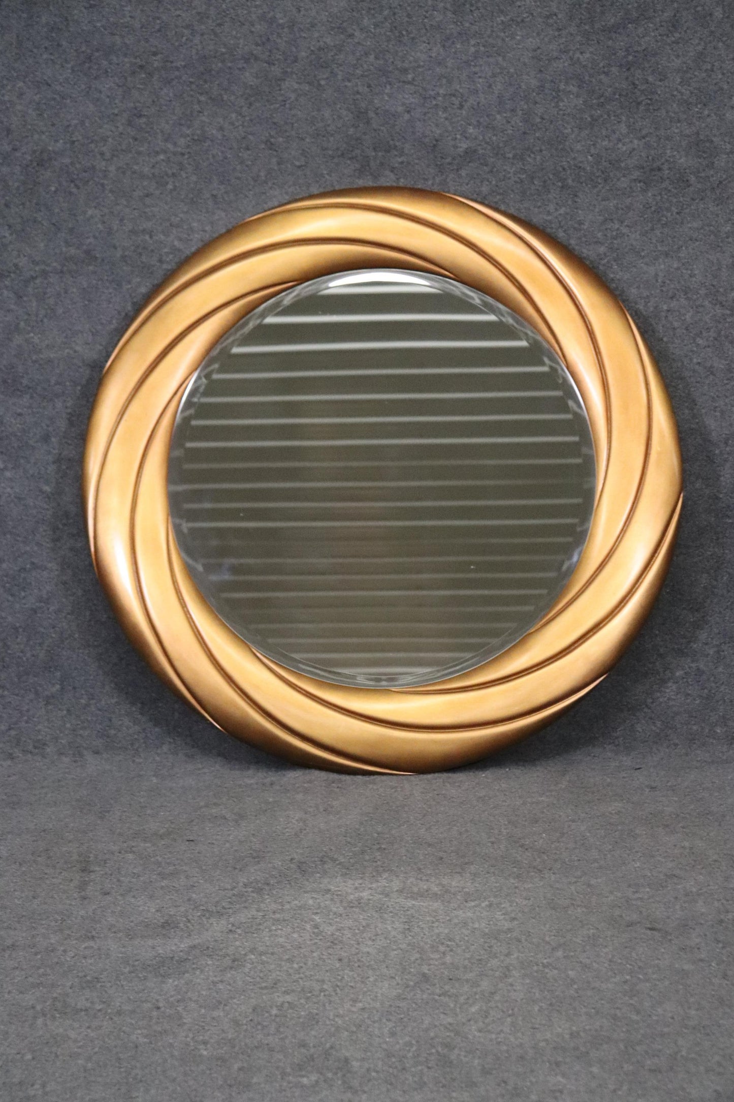 Unique Large Beveled Circular Wall Mirror in Gold