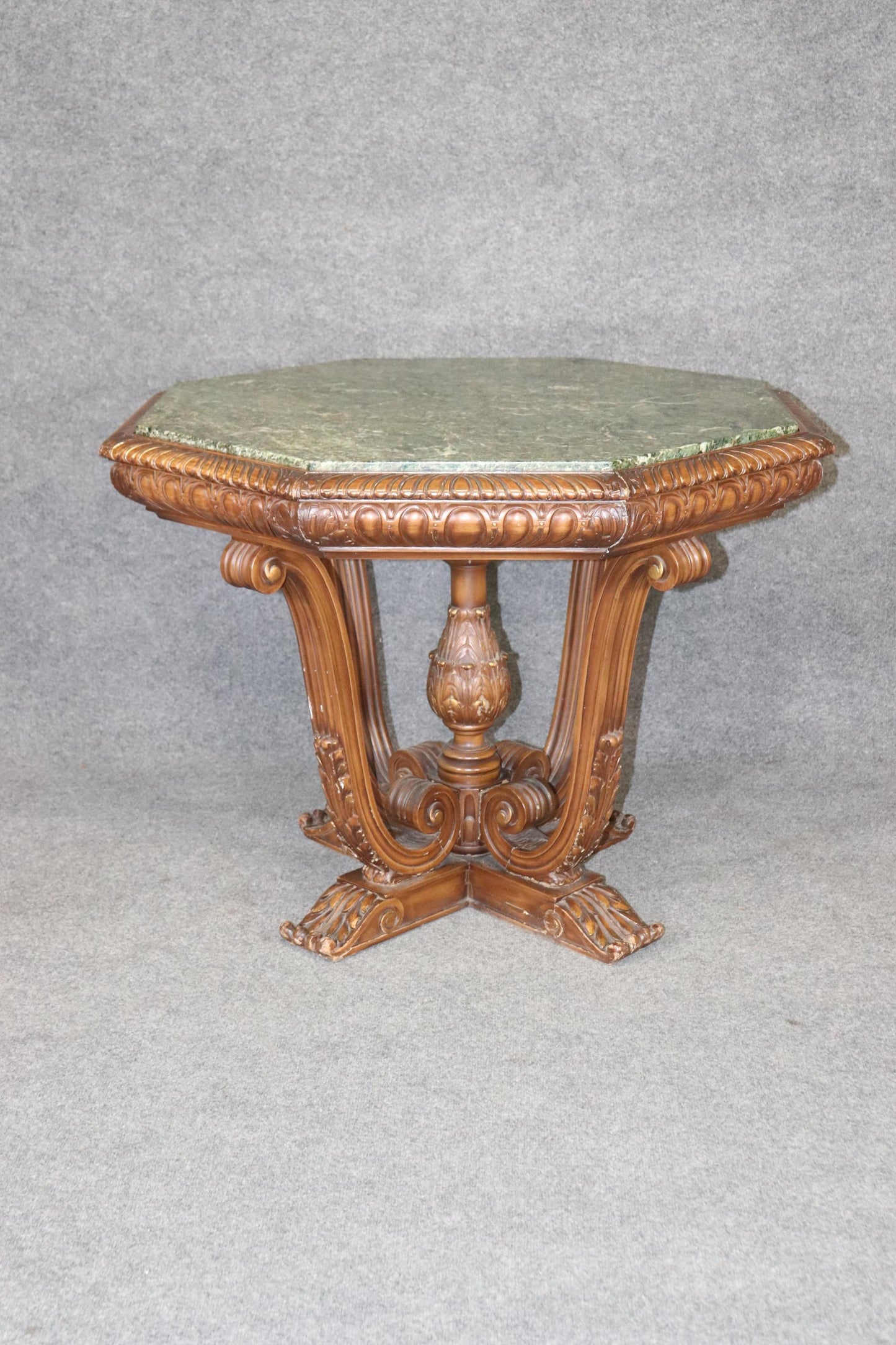 Octagonal Marble Top Carved Georgian Style Center Table