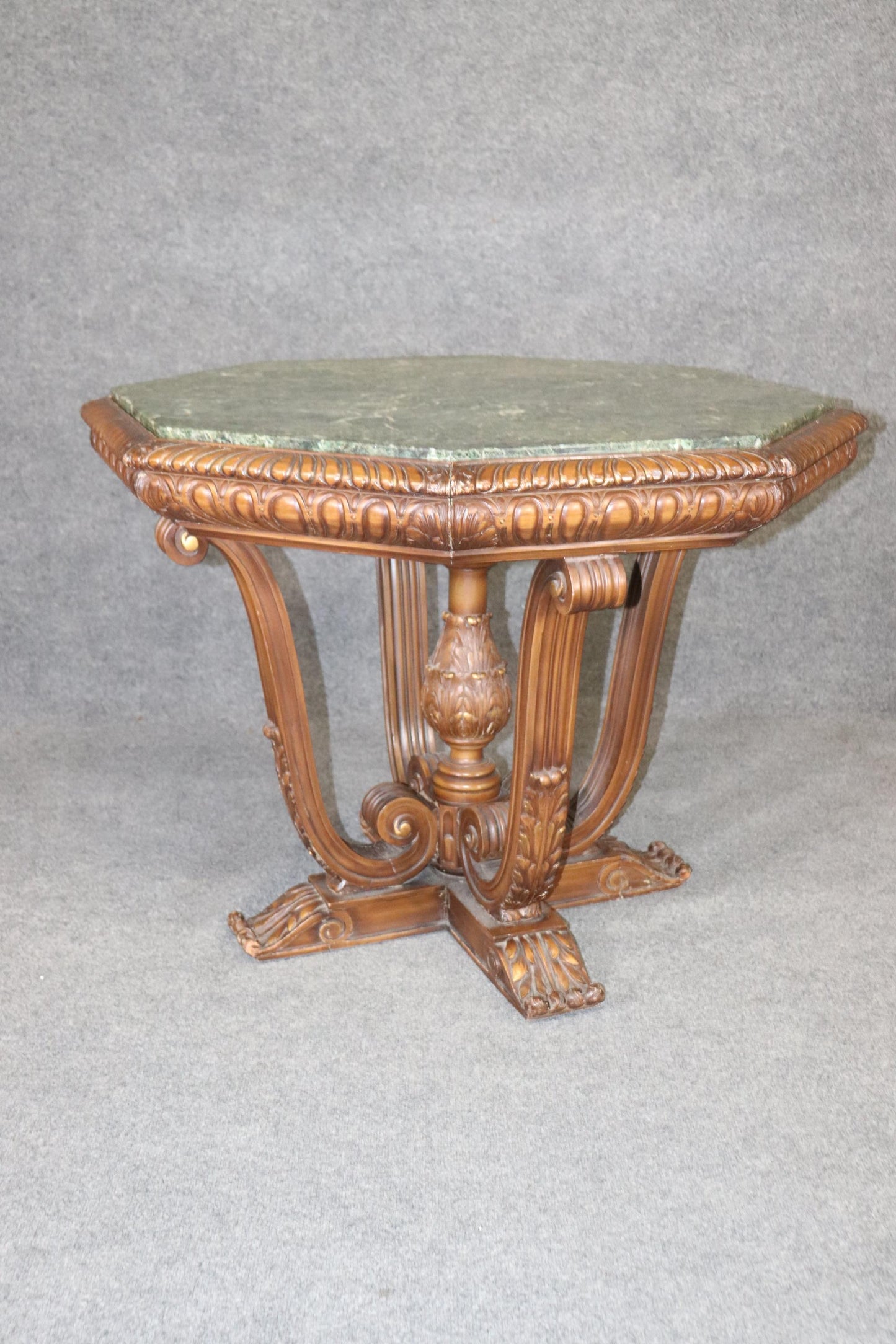 Octagonal Marble Top Carved Georgian Style Center Table