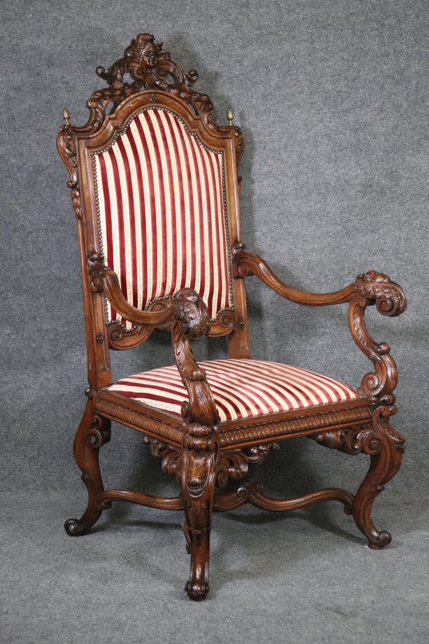 Large Heavily Carved Figural Victorian Walnut Throne Chair with Putti Cherubs