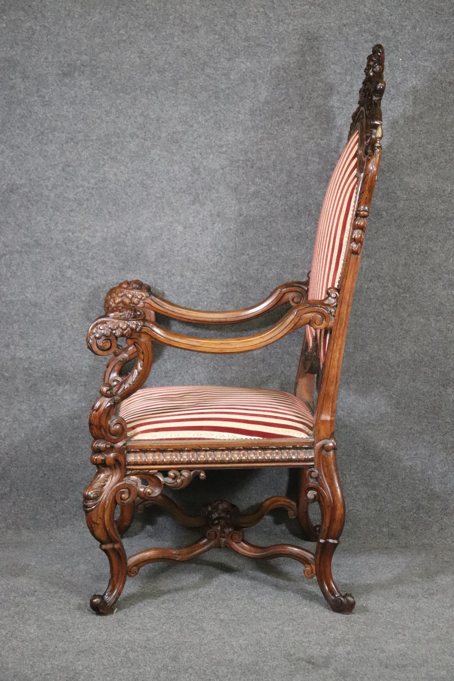 Large Heavily Carved Figural Victorian Walnut Throne Chair with Putti Cherubs