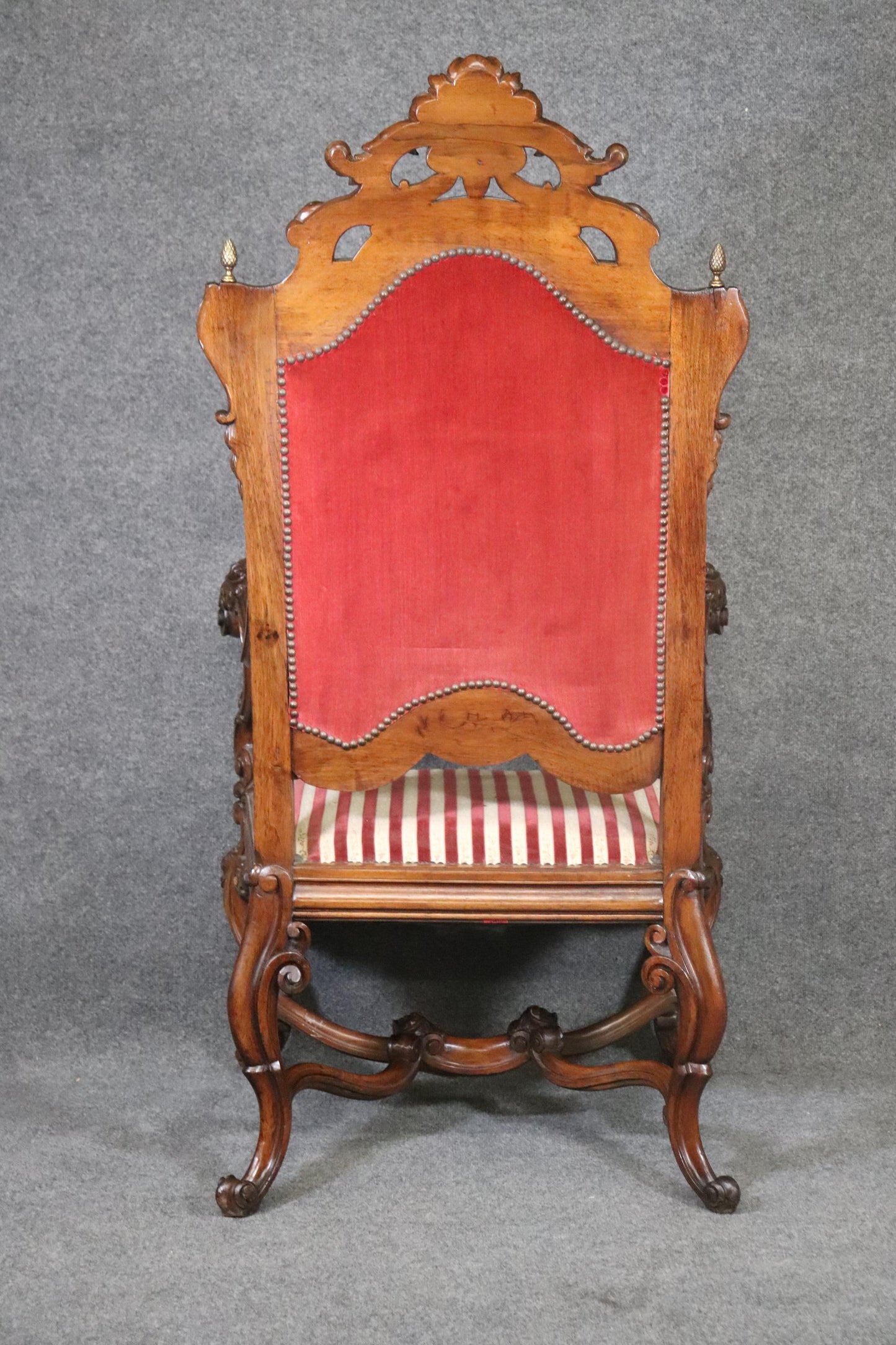 Large Heavily Carved Figural Victorian Walnut Throne Chair with Putti Cherubs