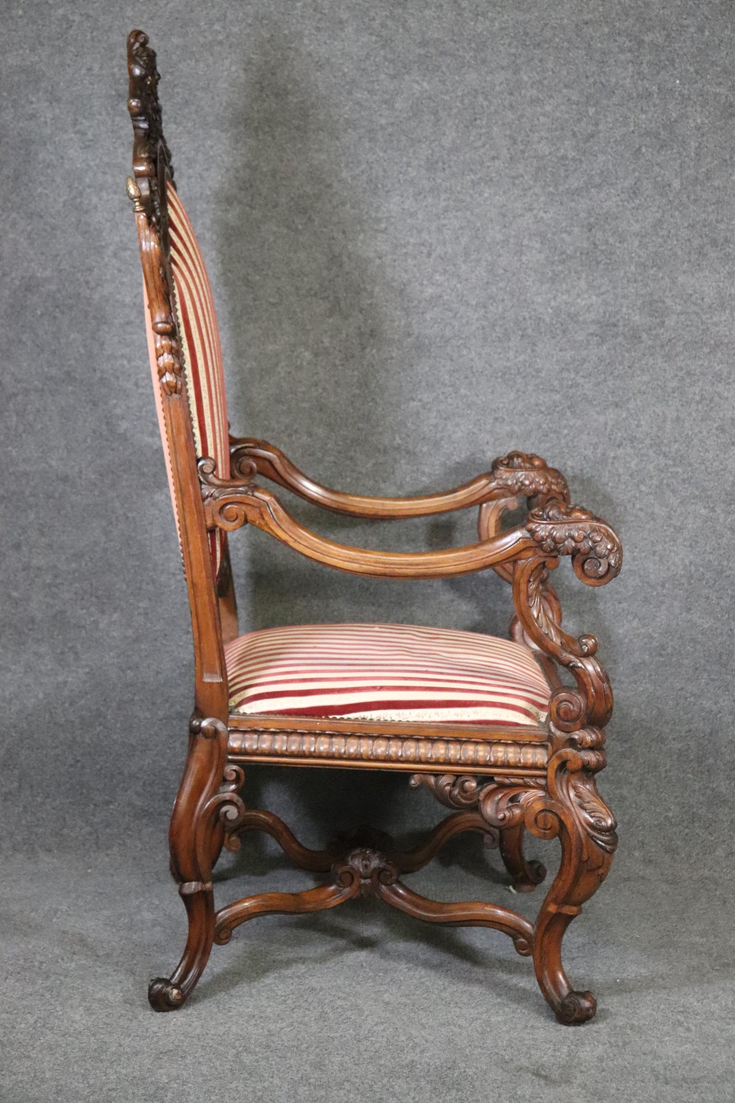 Large Heavily Carved Figural Victorian Walnut Throne Chair with Putti Cherubs