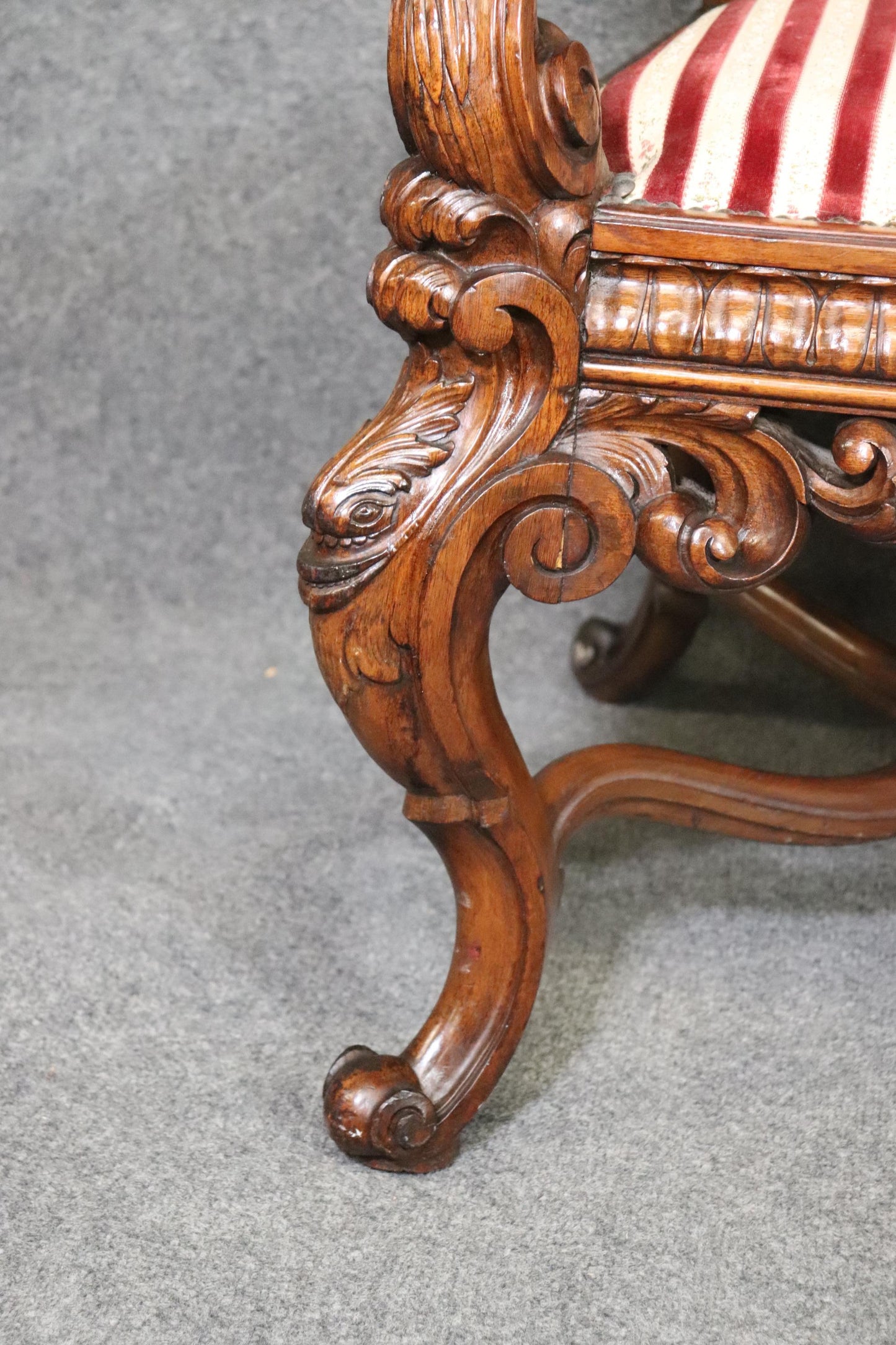 Large Heavily Carved Figural Victorian Walnut Throne Chair with Putti Cherubs