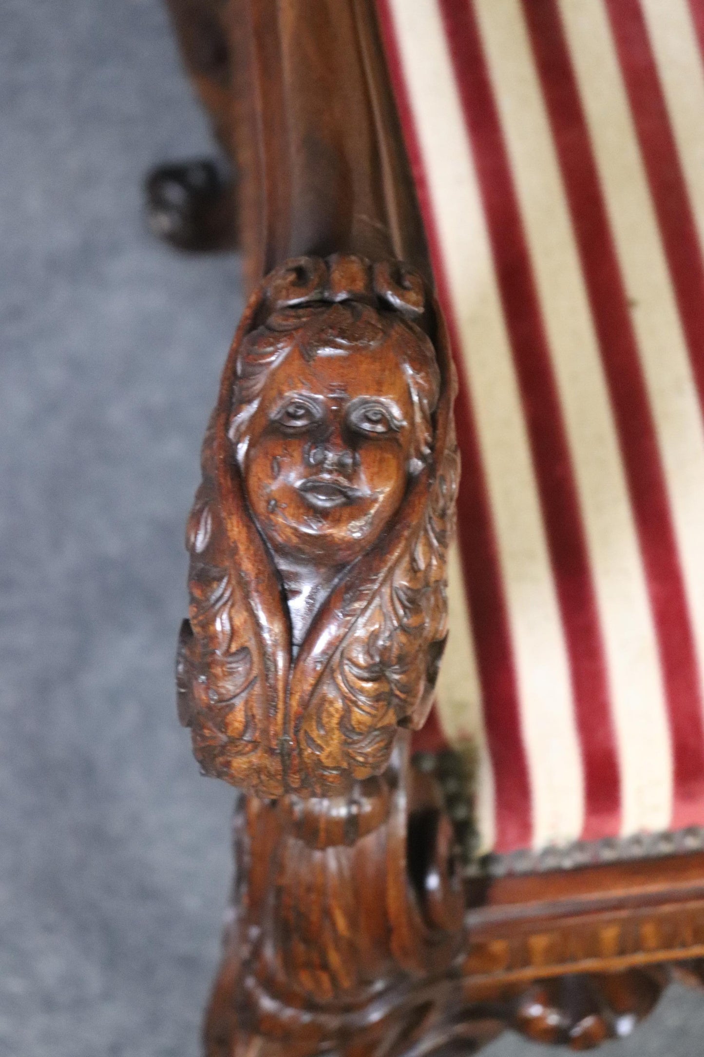 Large Heavily Carved Figural Victorian Walnut Throne Chair with Putti Cherubs