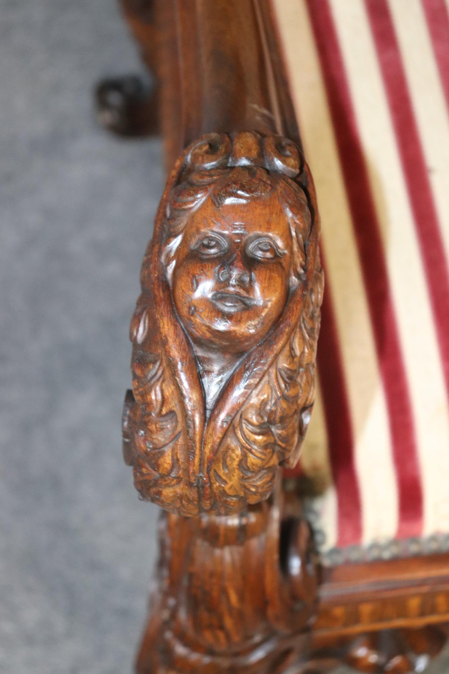 Large Heavily Carved Figural Victorian Walnut Throne Chair with Putti Cherubs