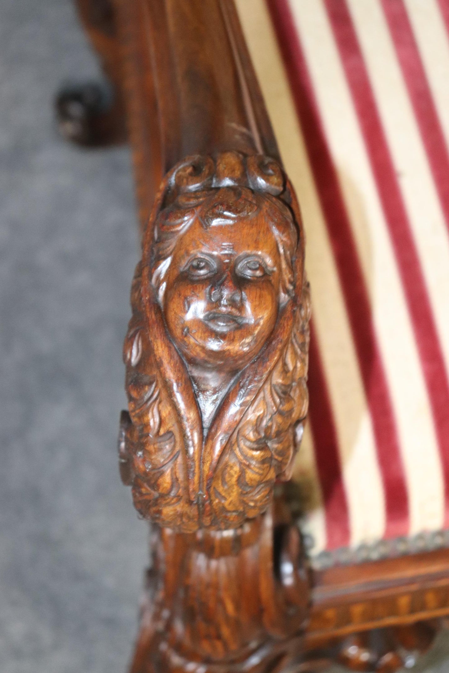 Large Heavily Carved Figural Victorian Walnut Throne Chair with Putti Cherubs