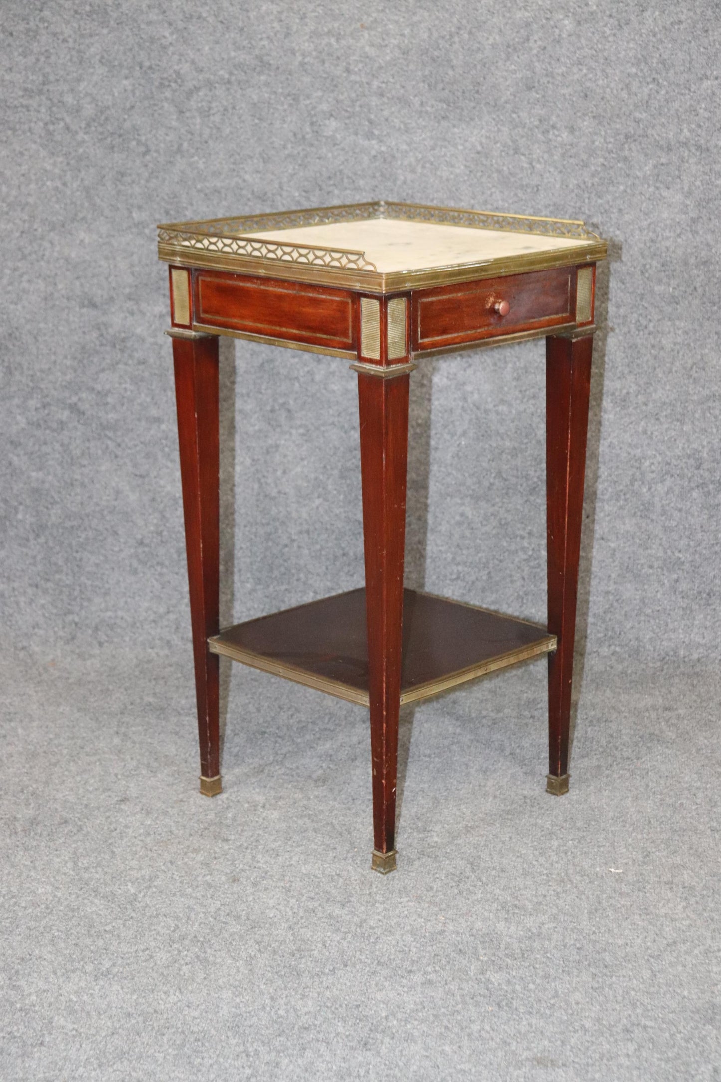 Louis XVI Directoire Style French Mahogany and Marble Top Stand Circa 1910