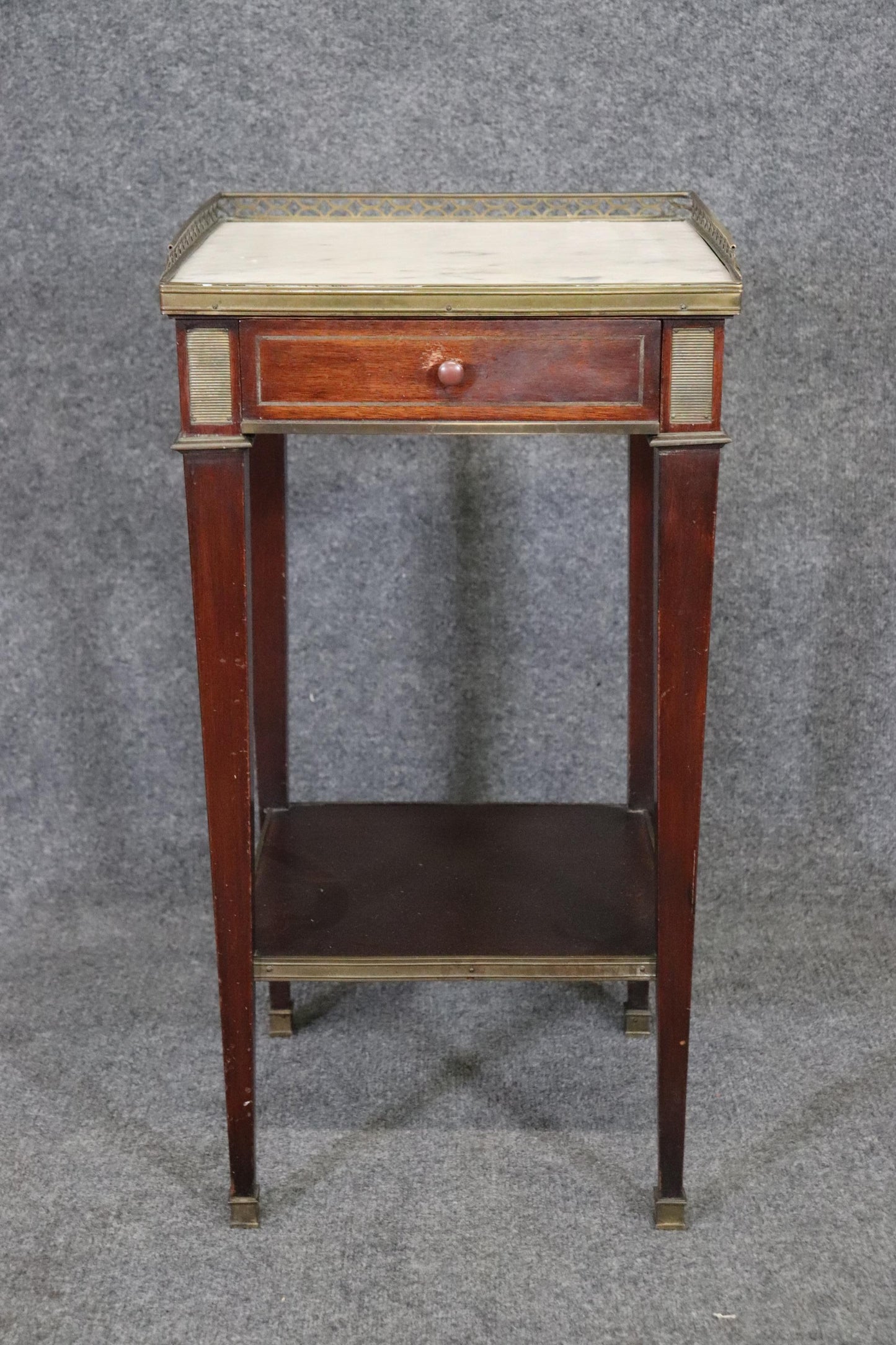 Louis XVI Directoire Style French Mahogany and Marble Top Stand Circa 1910