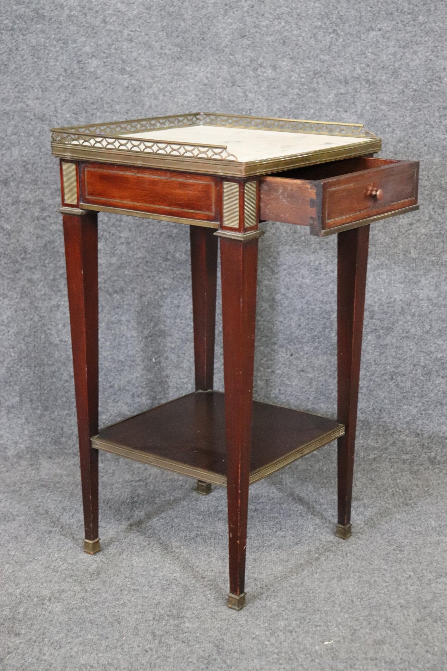 Louis XVI Directoire Style French Mahogany and Marble Top Stand Circa 1910