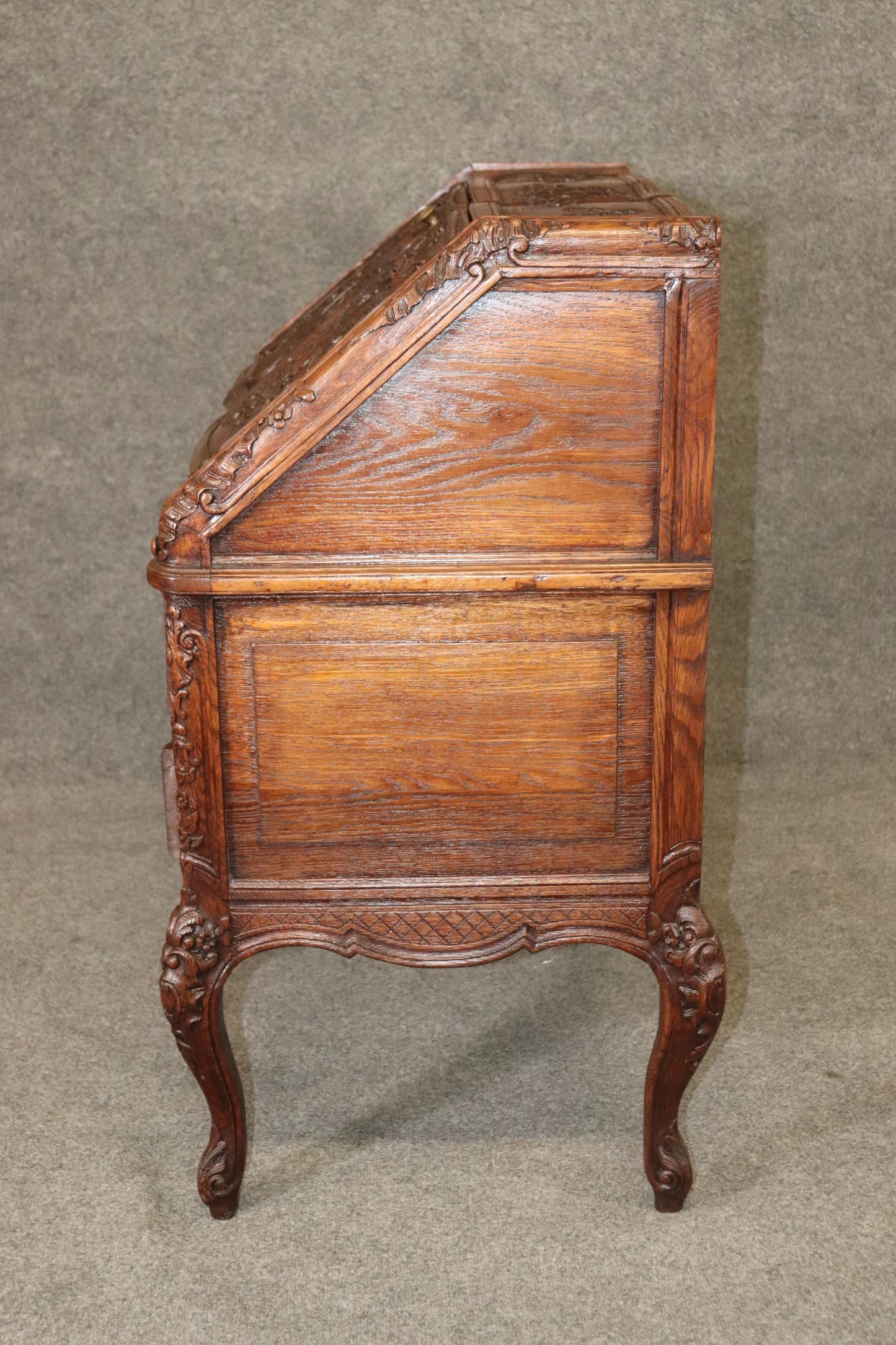 Exuberantly Carved Oak French Louis XV Secretary Desk Circa 1900